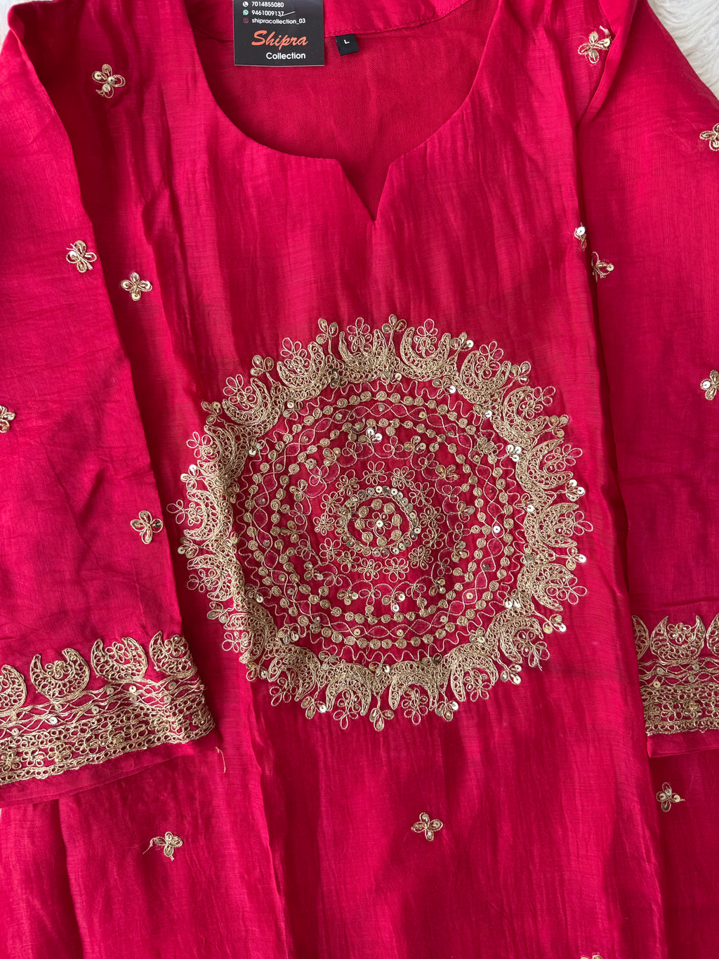 Pure Mul Chanderi Kurti Pant Dupatta Set