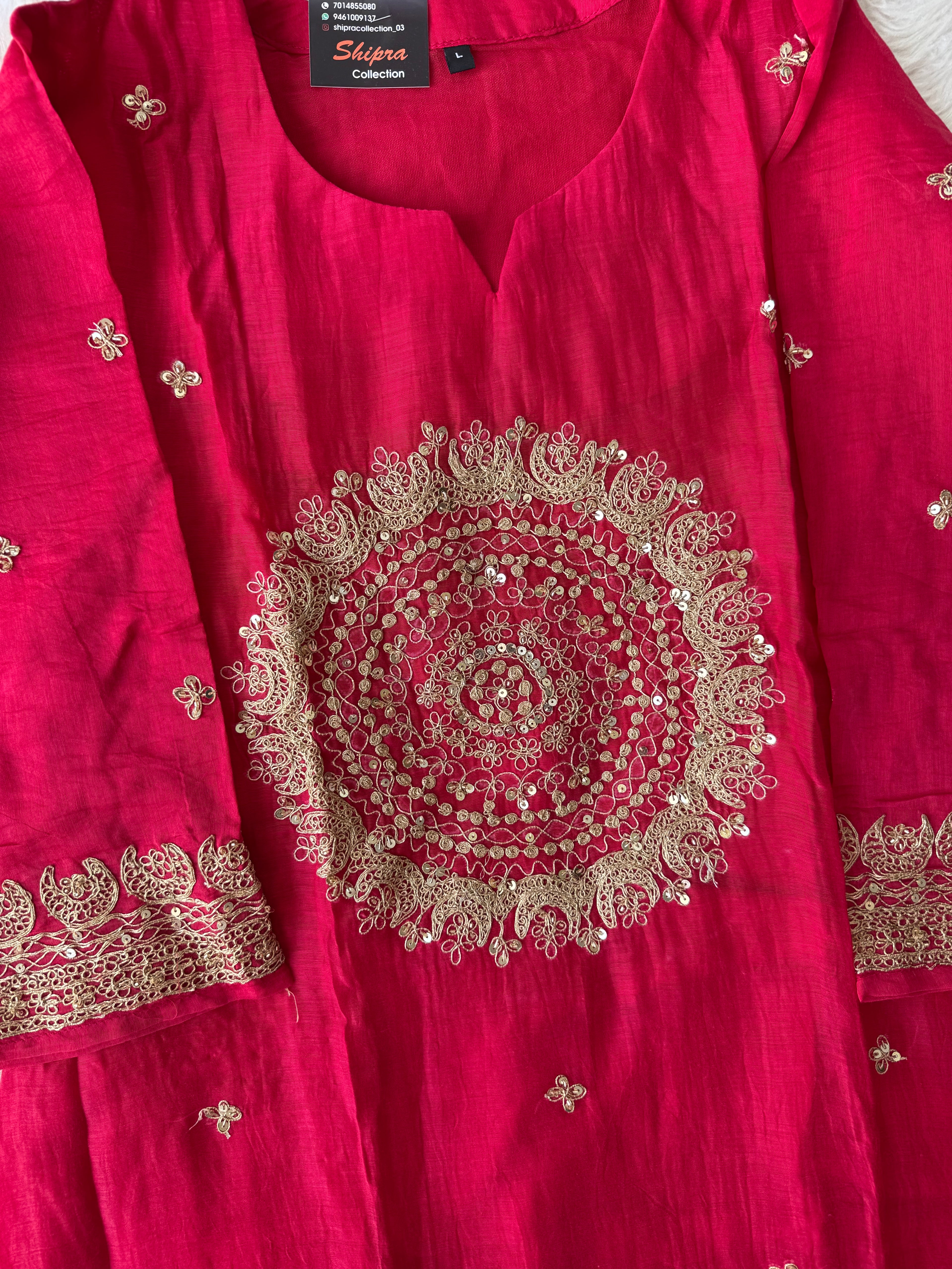 Pure Mul Chanderi Kurti Pant Dupatta Set