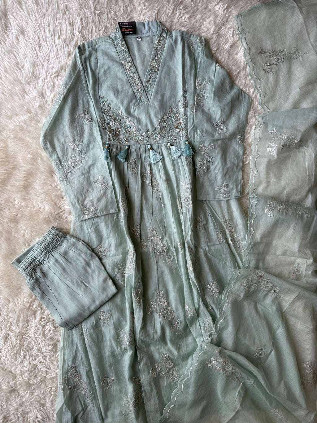 Pure Mul Chanderi Kurti Pant Dupatta Set