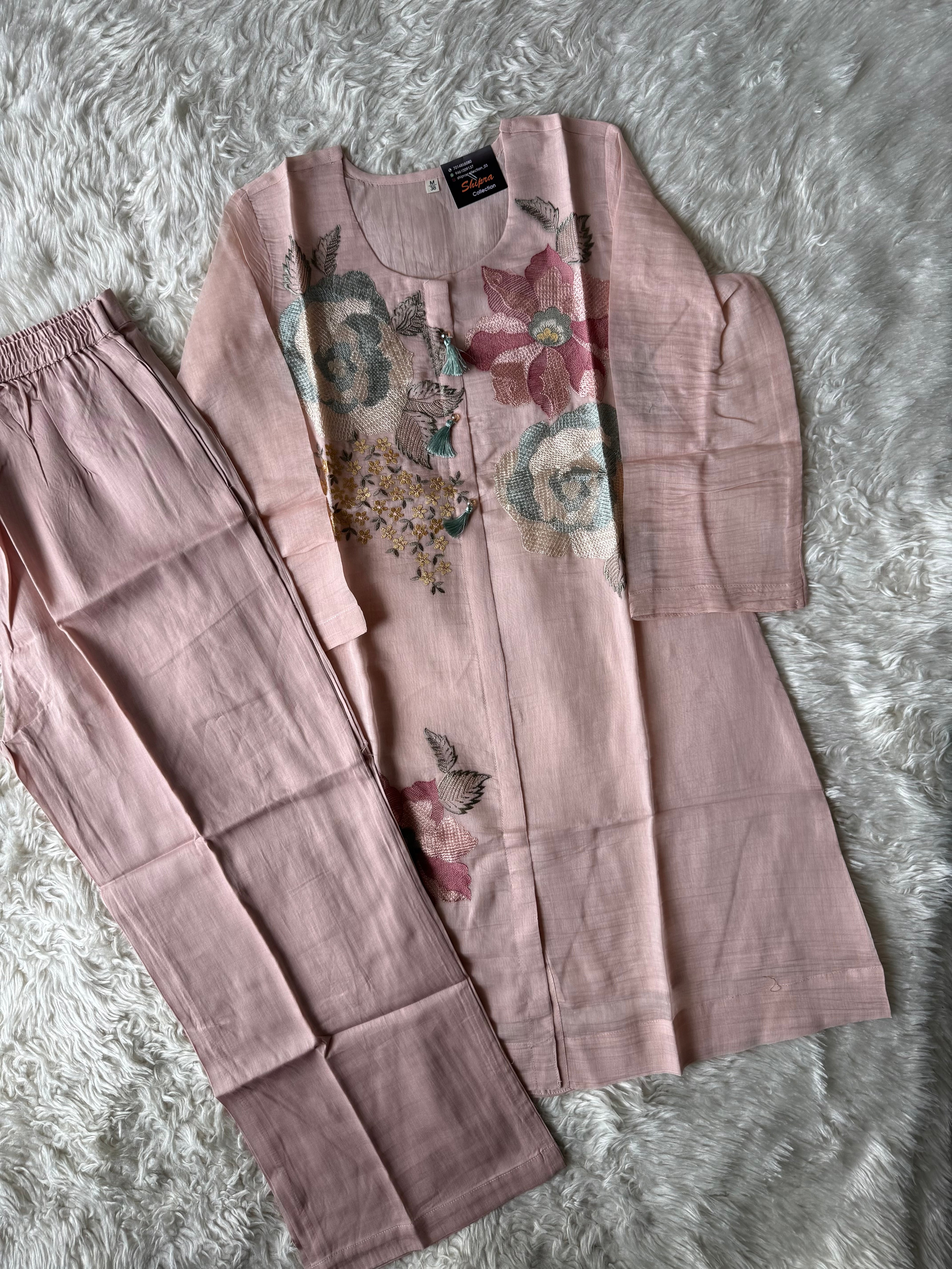 Mul Chanderi Thread work Co-ord Set