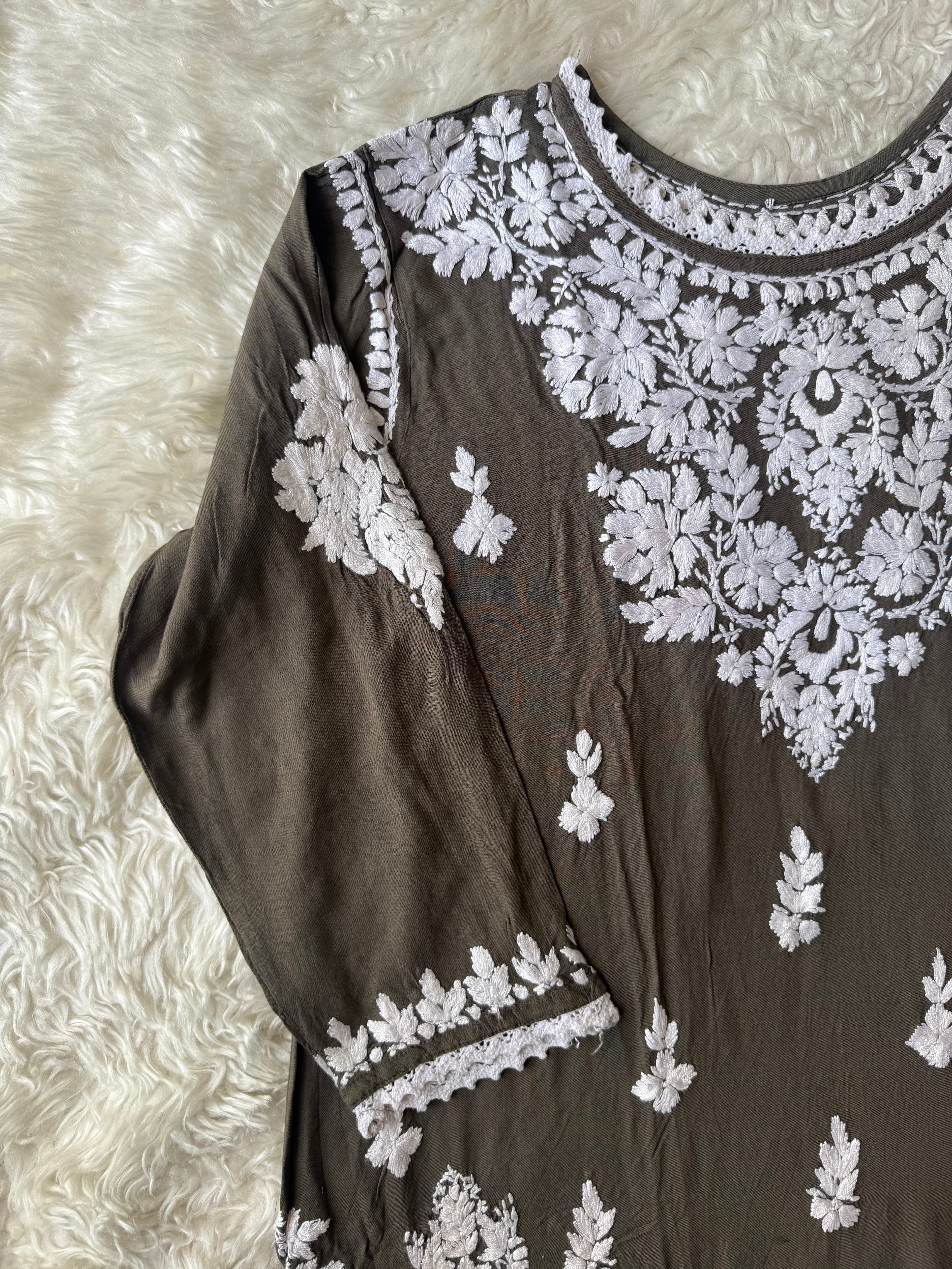 Heavy Rayon Chikankari Kurti Afghani Pant Set