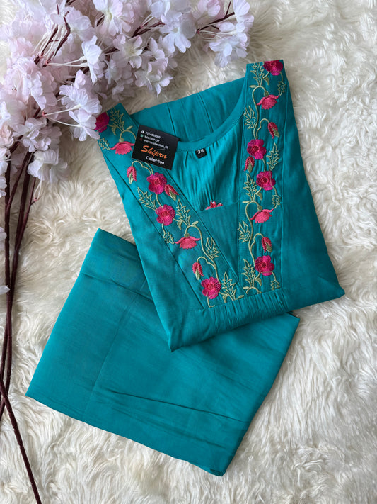 Pure Muslin Silk Kurti Plazo Set