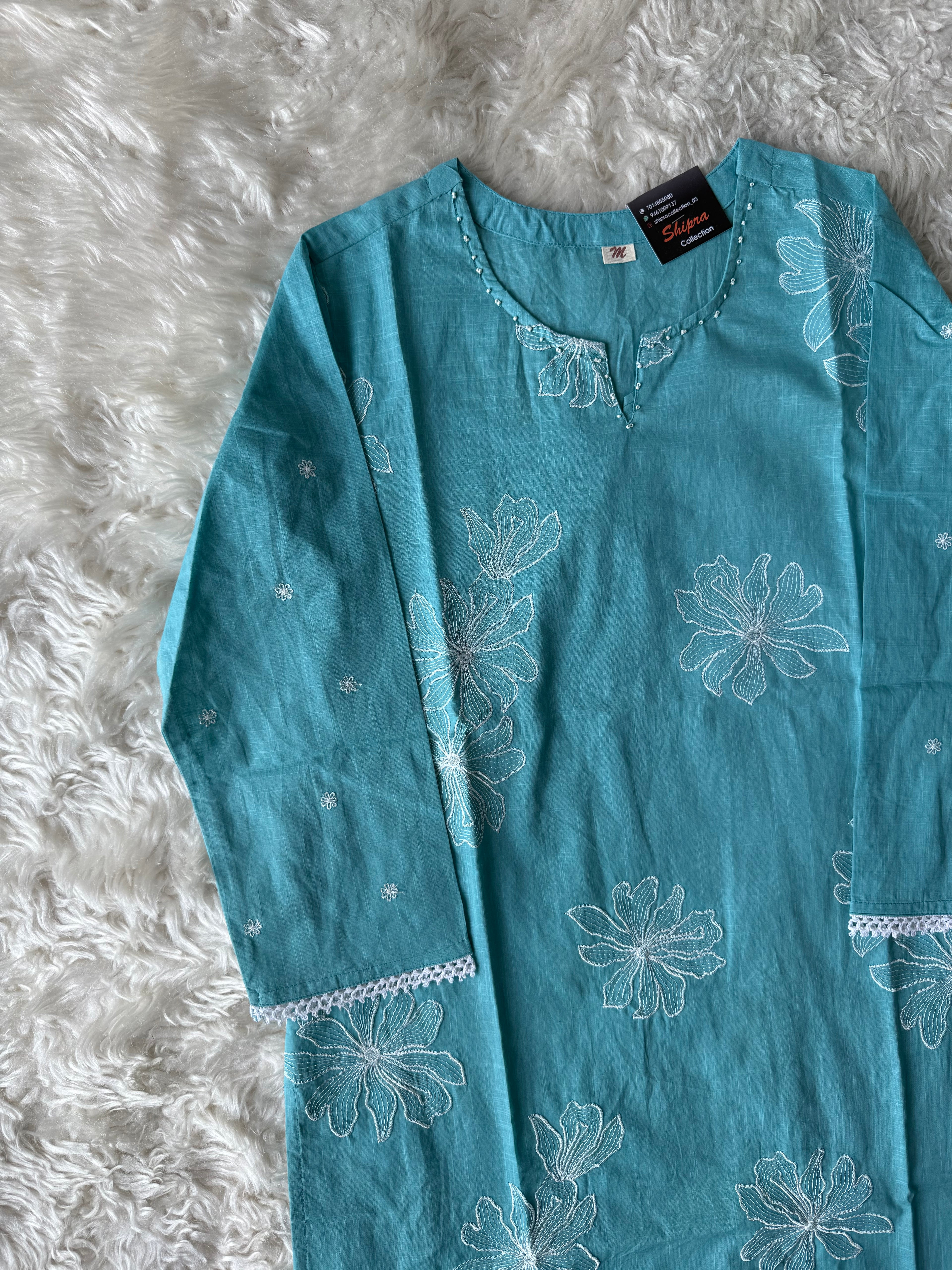 Slub Cotton Kurti Pant Set