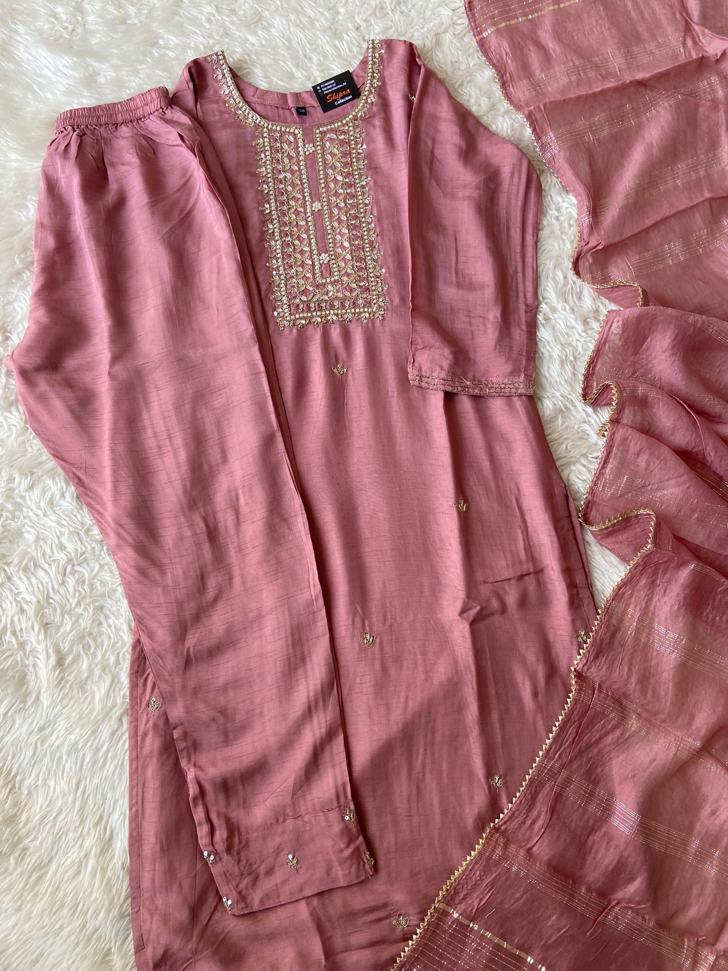 Pure Silk Kurti Pant Dupatta Set