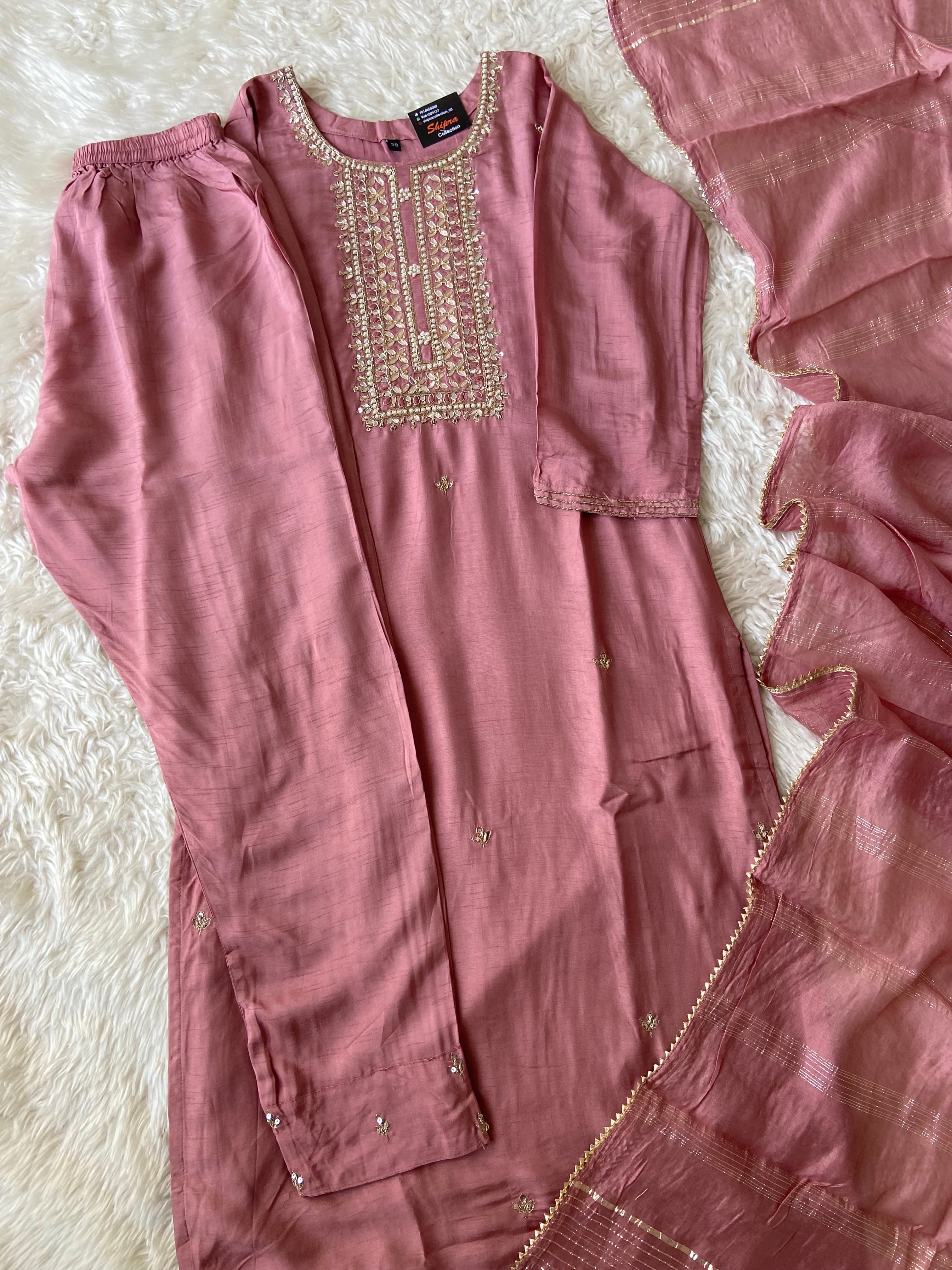 Pure Silk Kurti Pant Dupatta Set