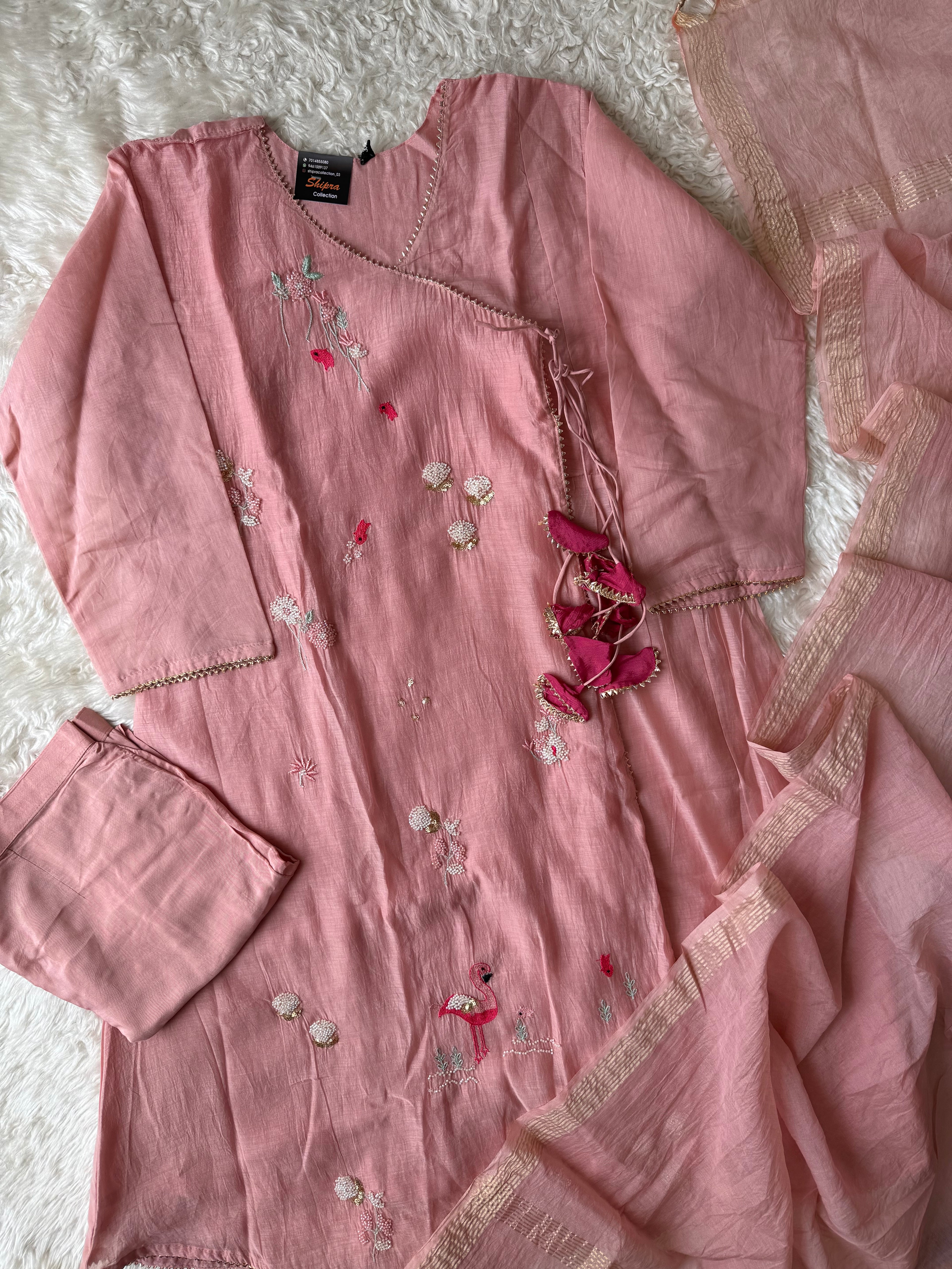 “Plus Size” Mul Chanderi Kurti Pant Dupatta Set