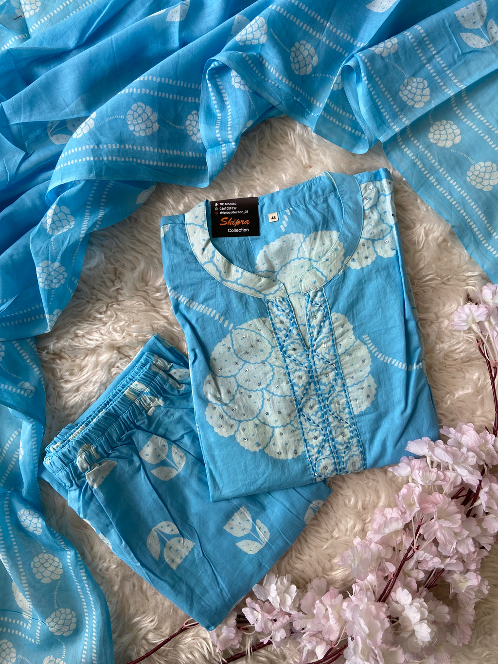 Breathable Cotton Kurti Pant Cotton Dupatta Set