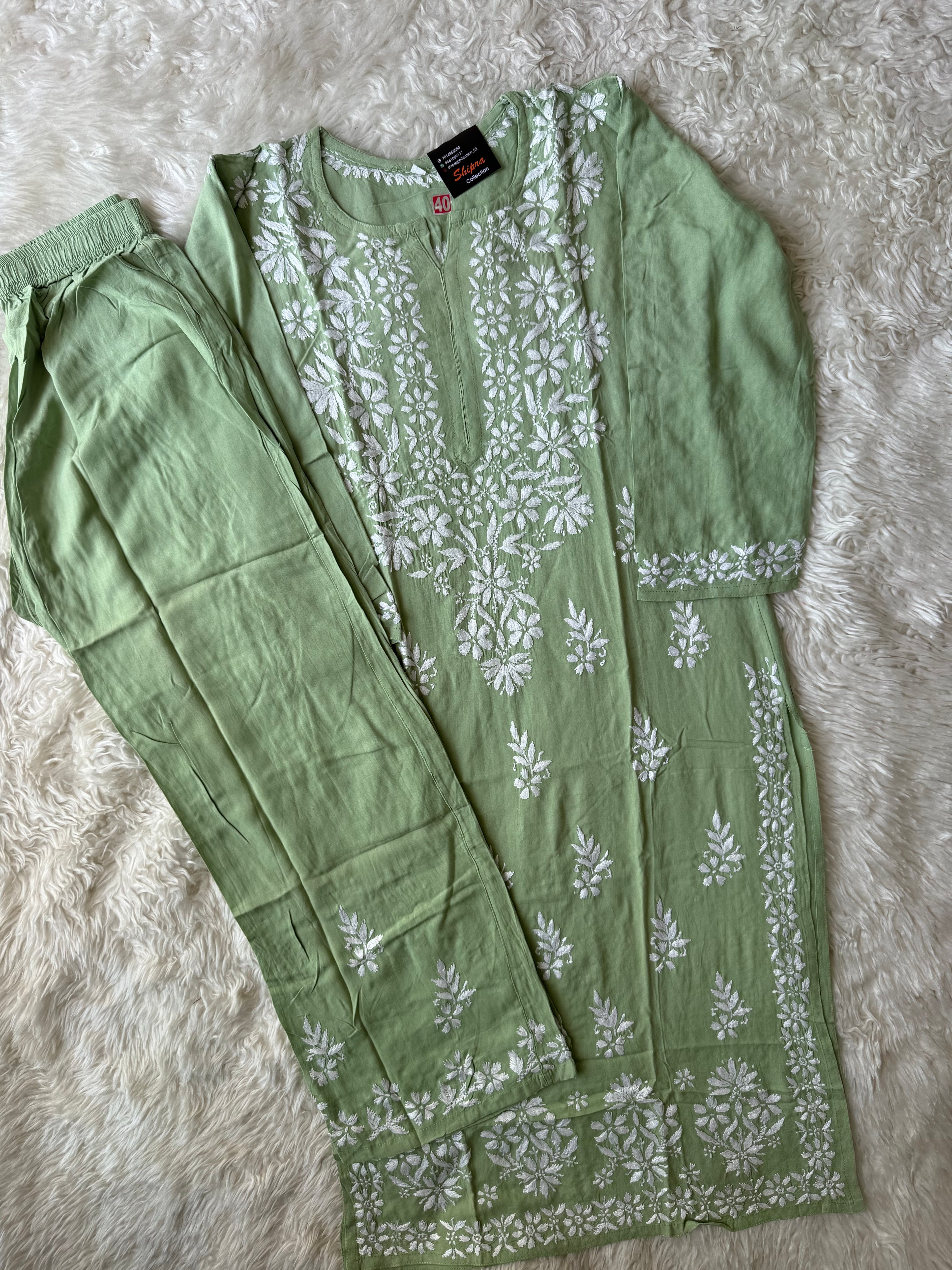 Heavy Rayon Chikankari Kurti Plazo Set