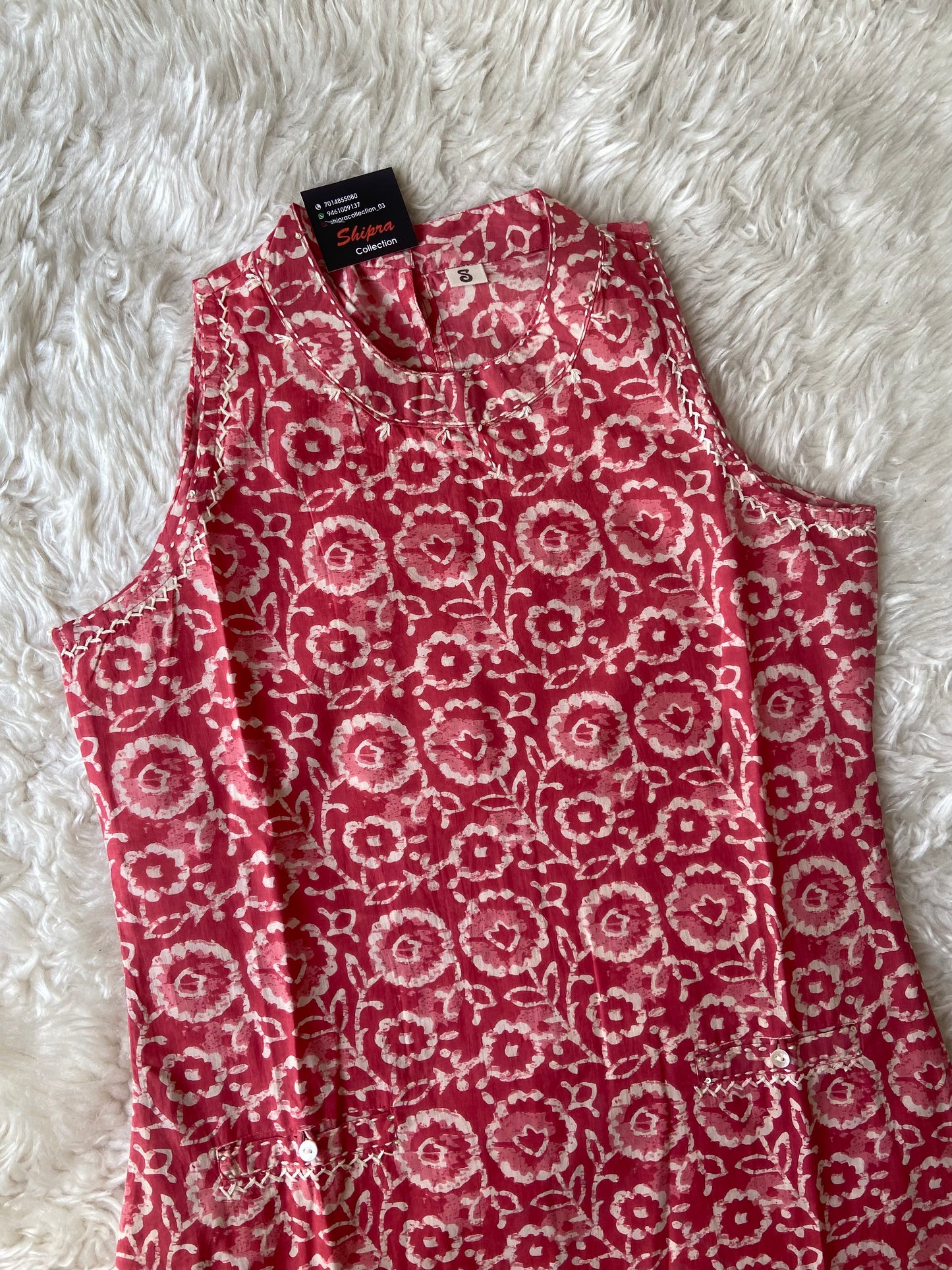 Pure Cotton Sleeveless Kurti Pant Set