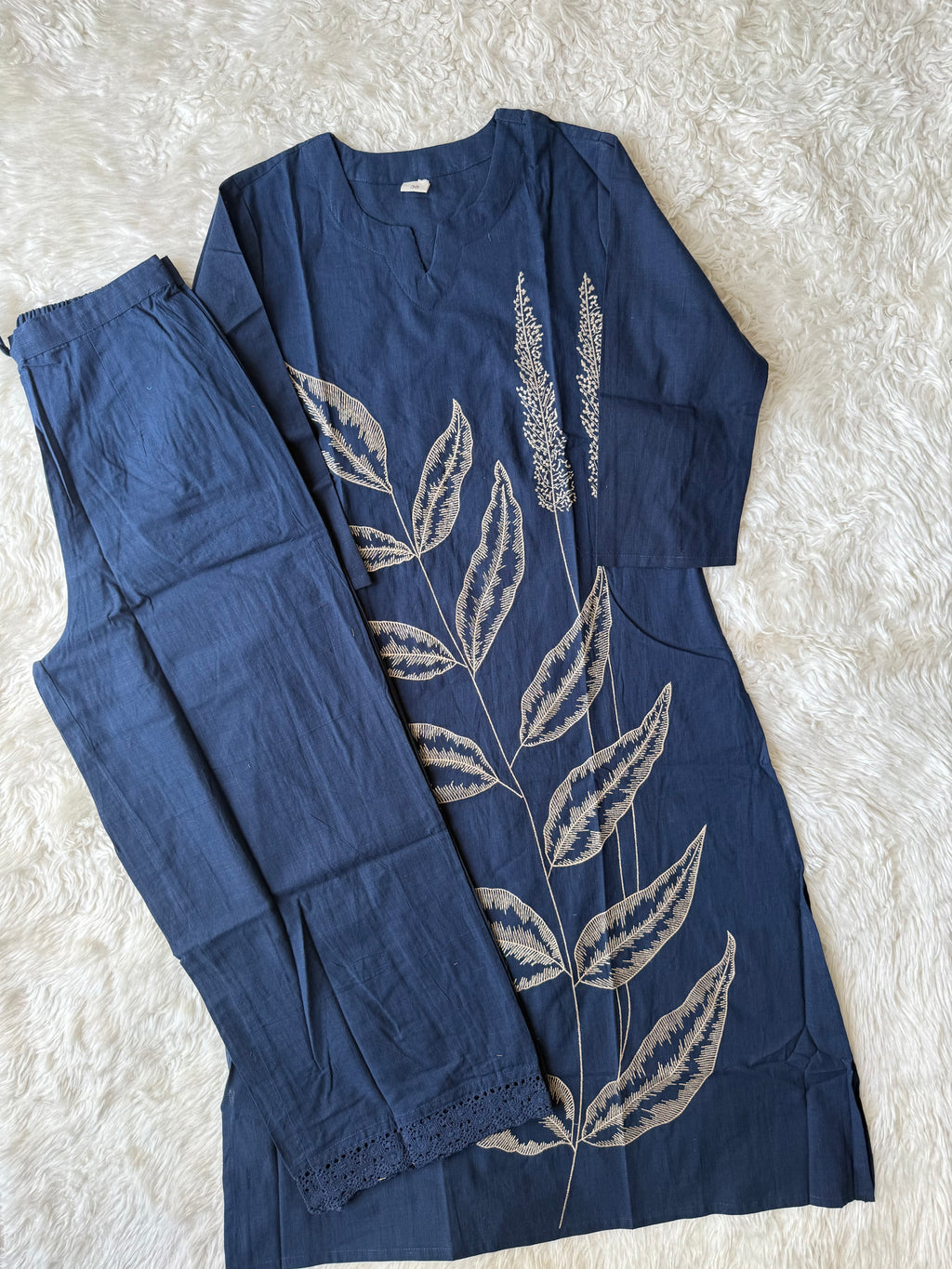 Slub Cotton Kurti Plazo Pant Set