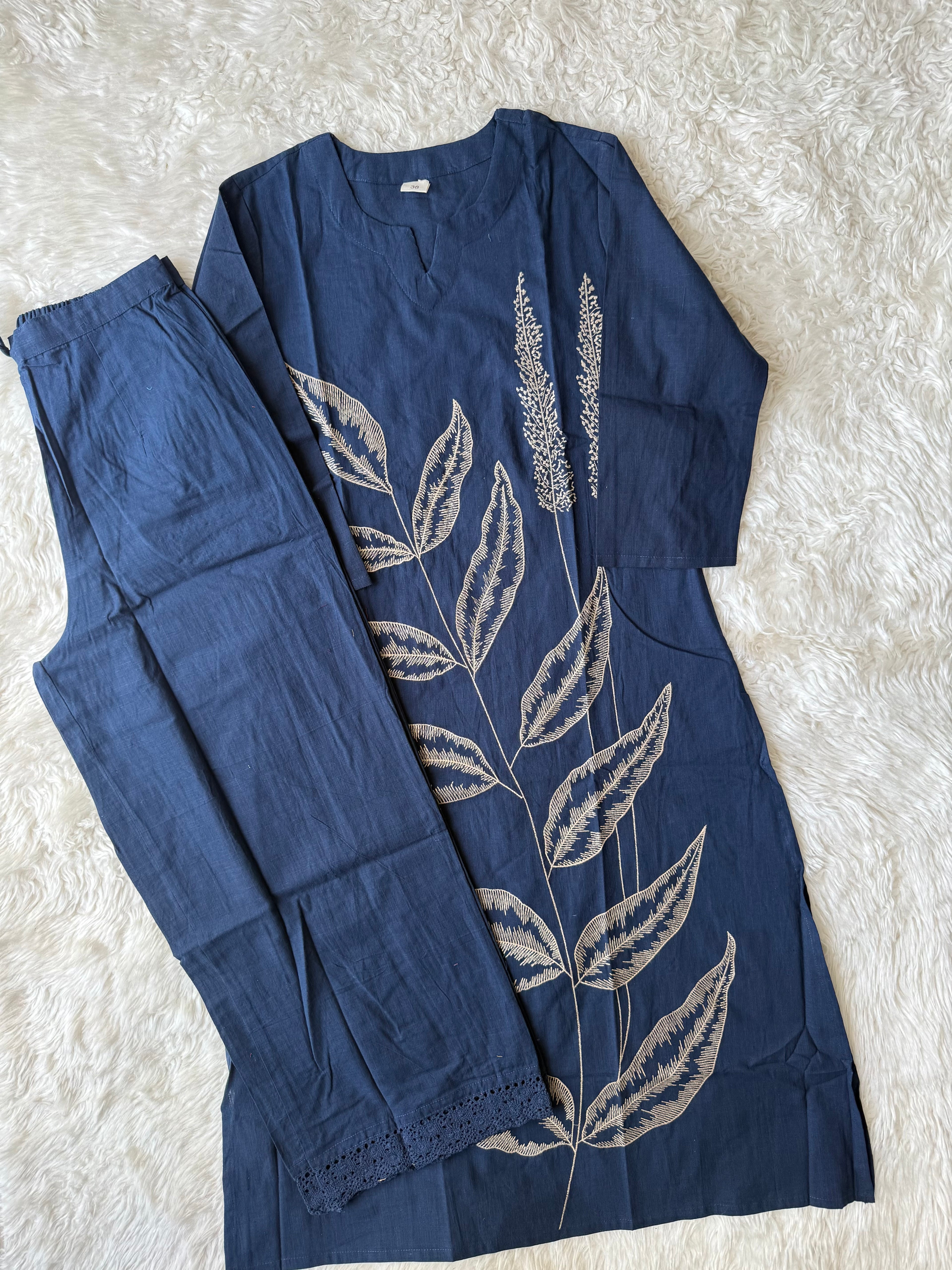 Slub Cotton Kurti Plazo Pant Set