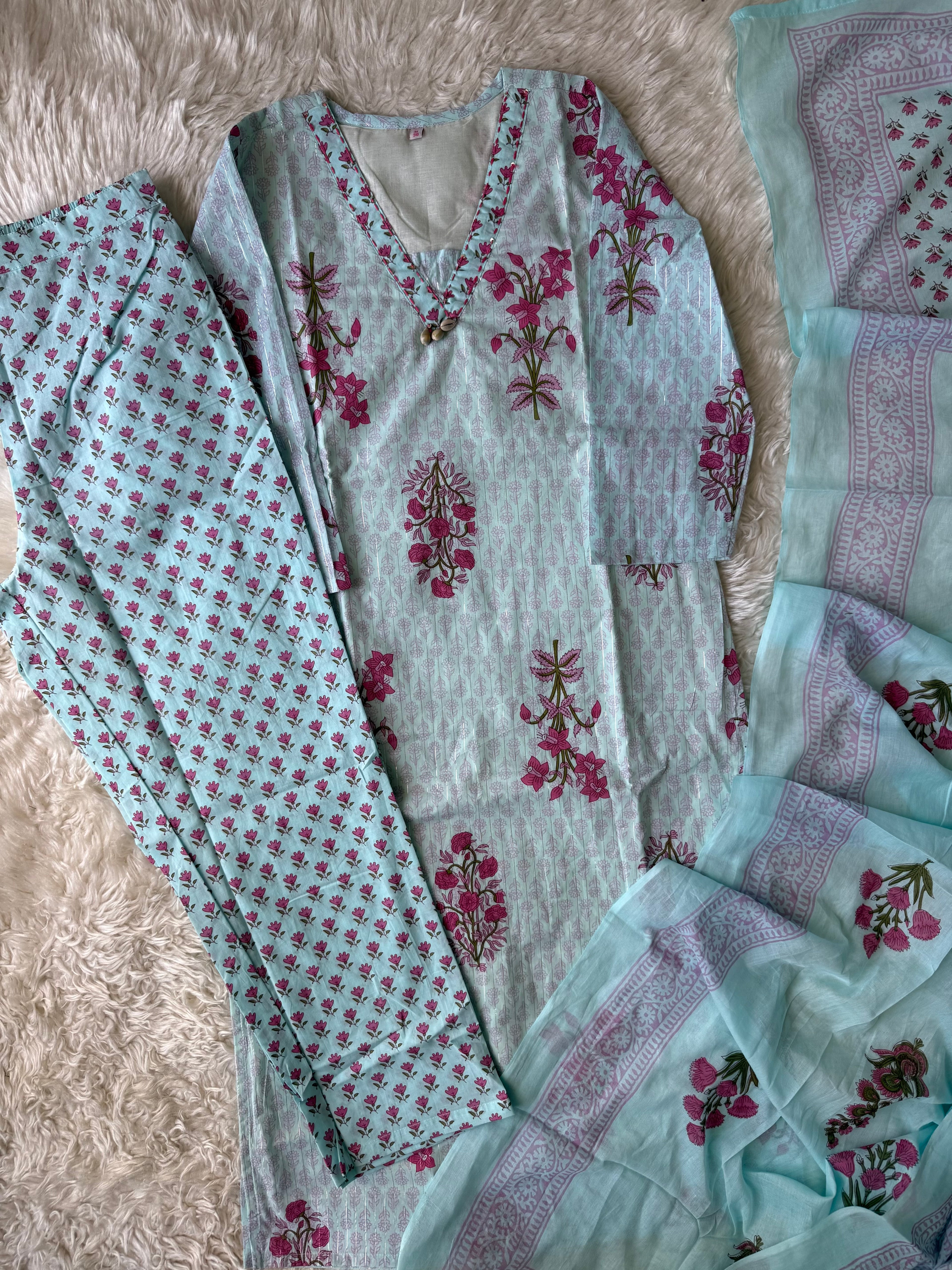 Premium Cotton Kurti Pant Dupatta Set
