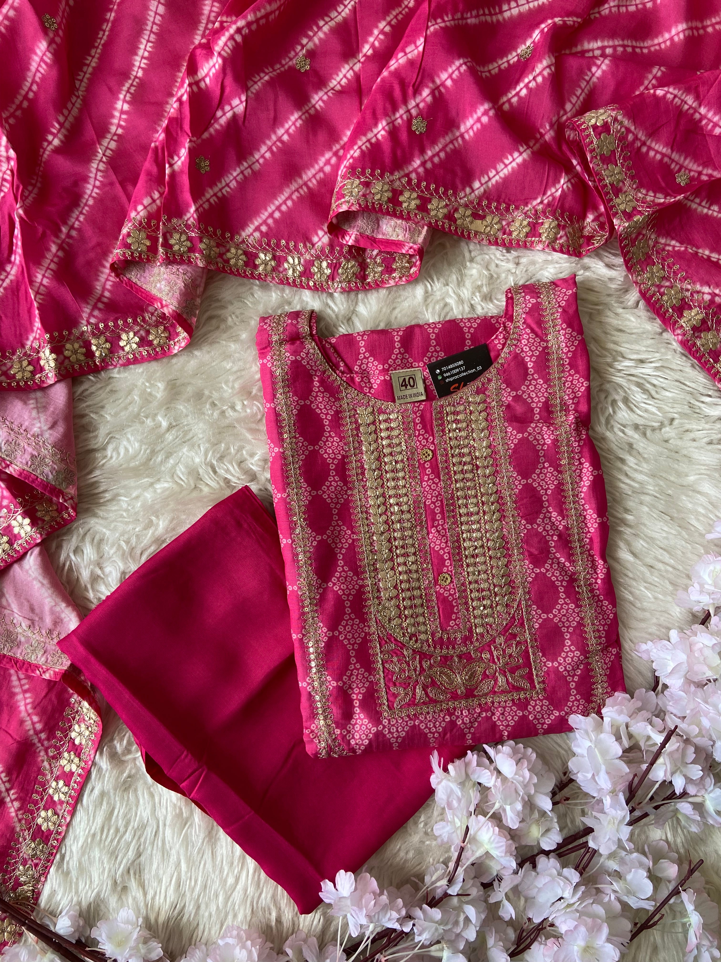 Russian Silk Kurti Pant Dupatta Set