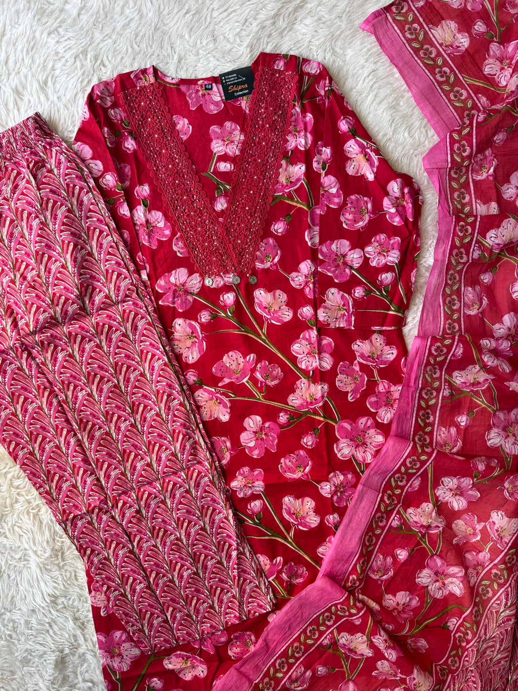 Pure Cotton Kurti Pant Dupatta Set