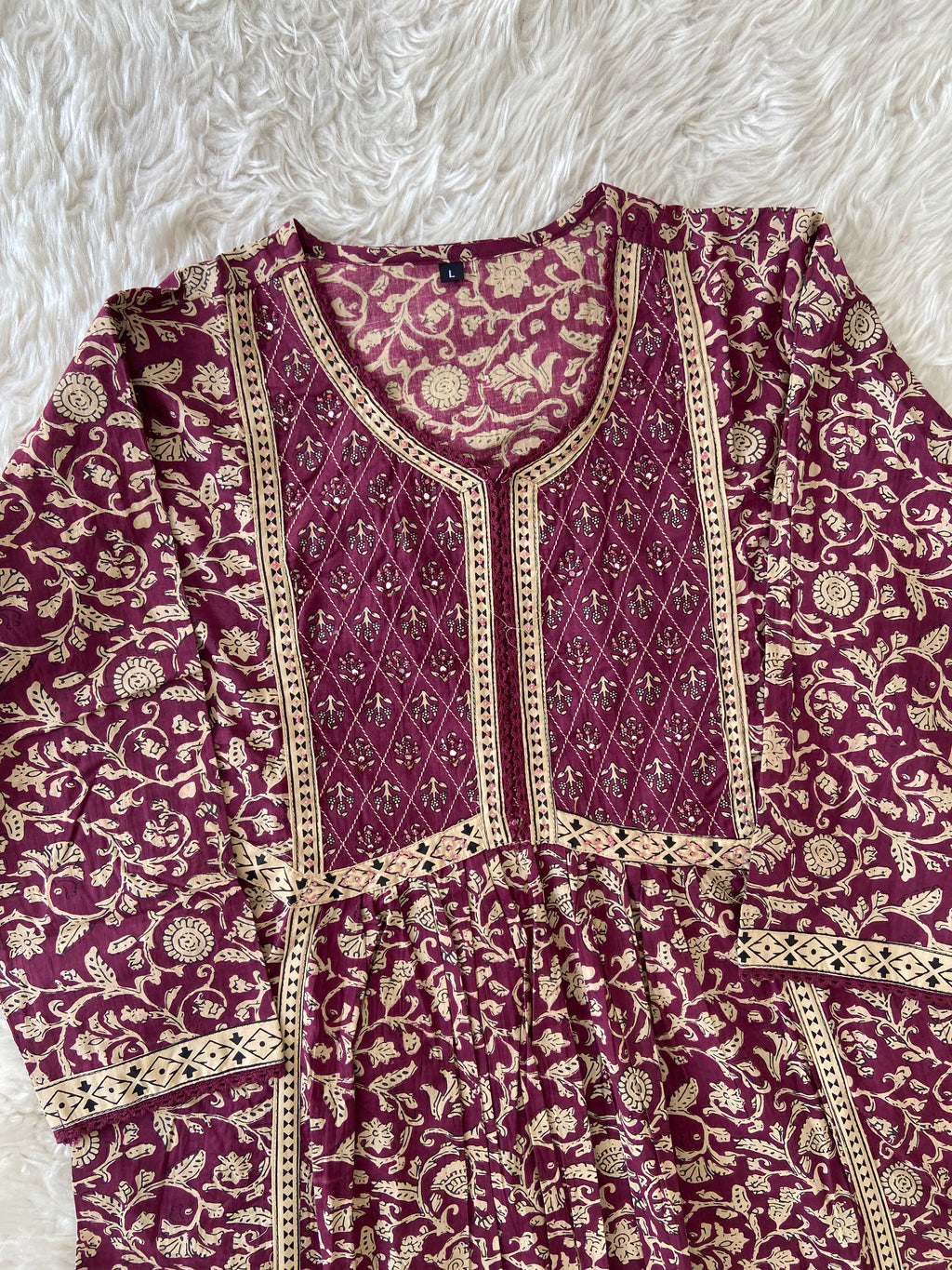 Jaipuri Print A-Line Kurti Pant Dupatta Set