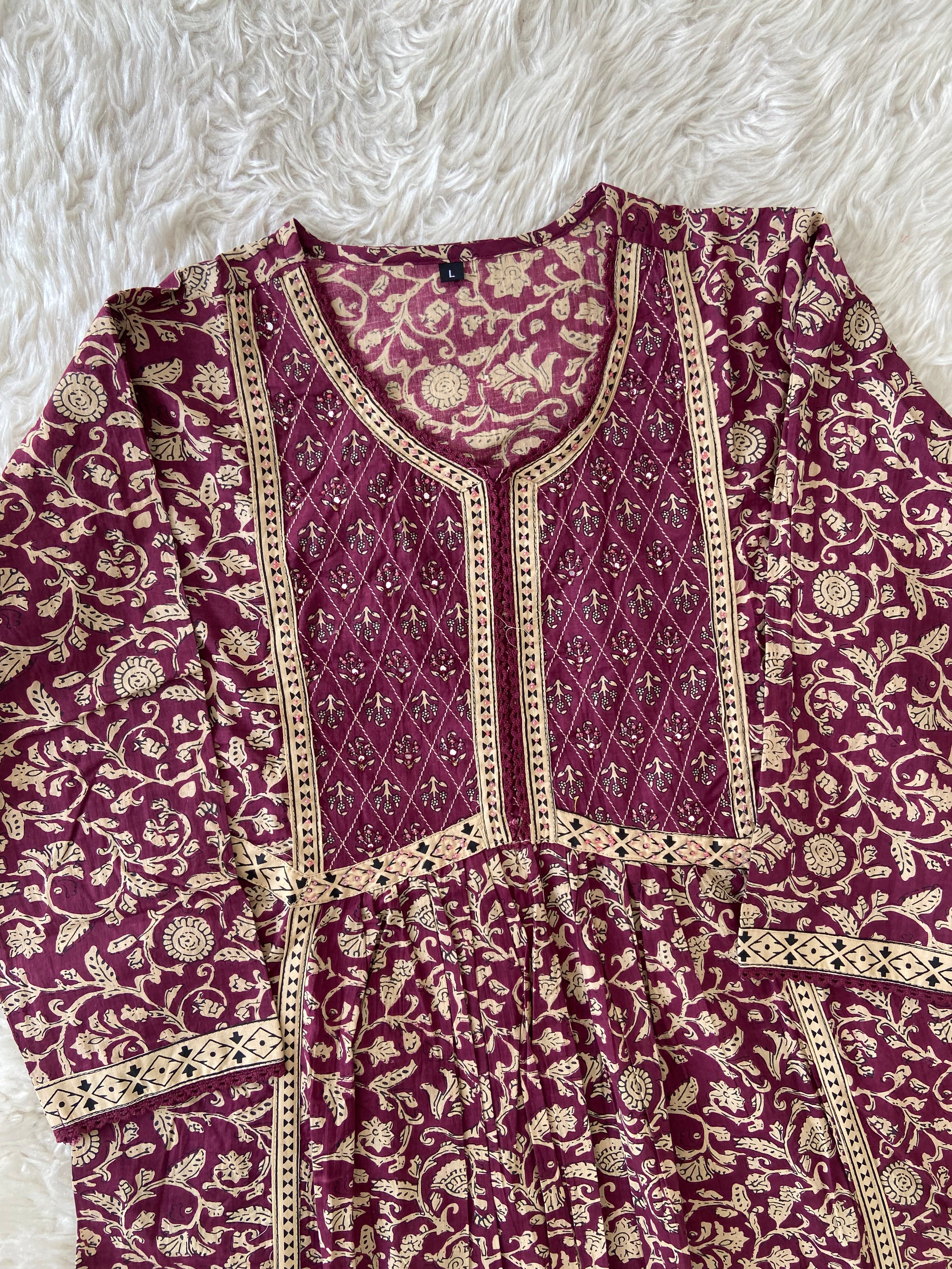 Jaipuri Print A-Line Kurti Pant Dupatta Set