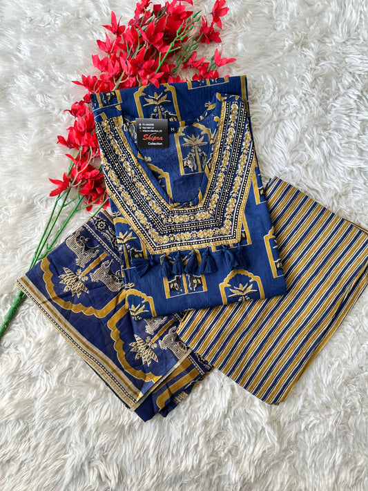 Pure Cotton Kurti Pant Dupatta Set