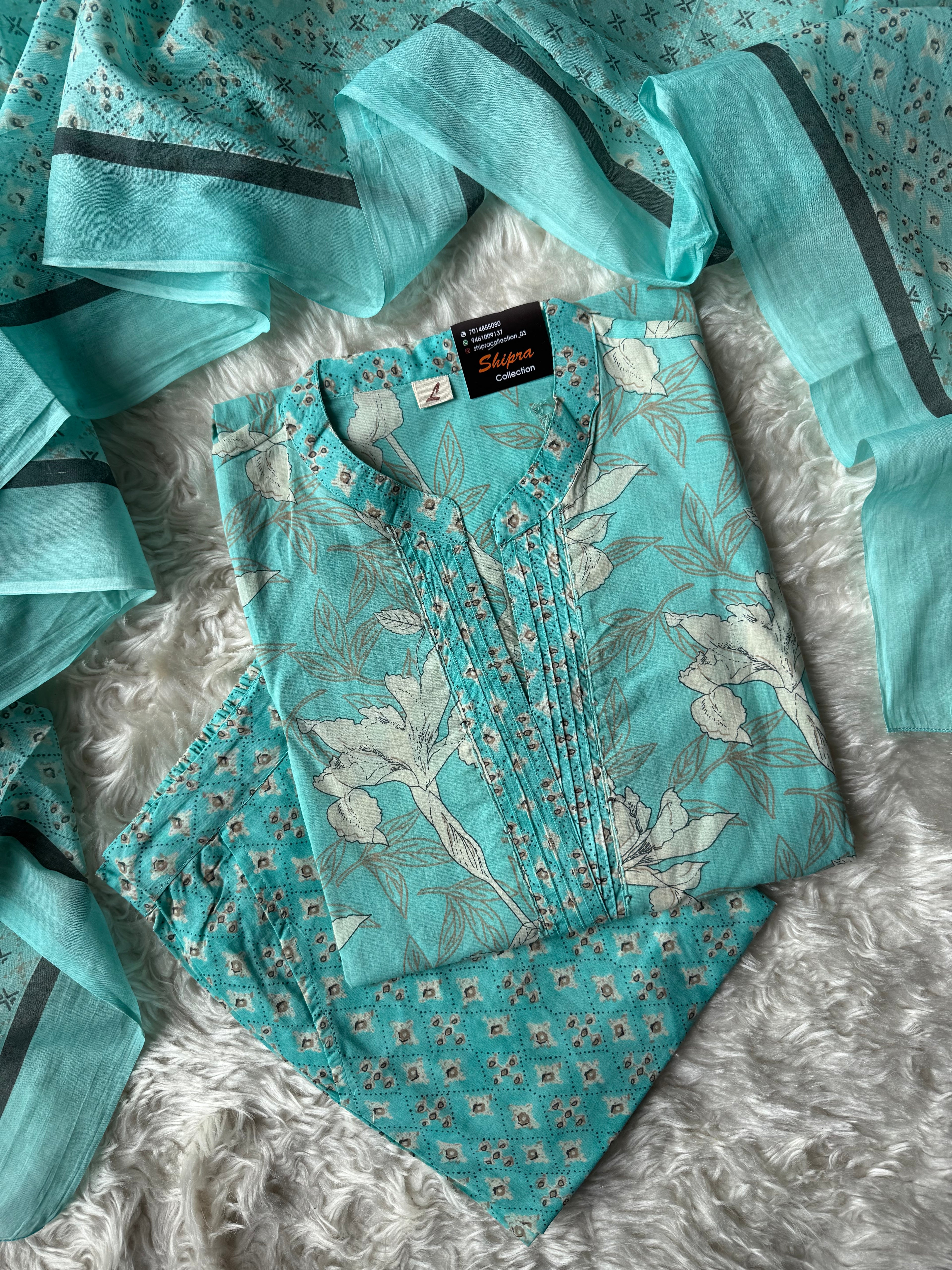 Pure Cotton Kurti Pant Dupatta Set