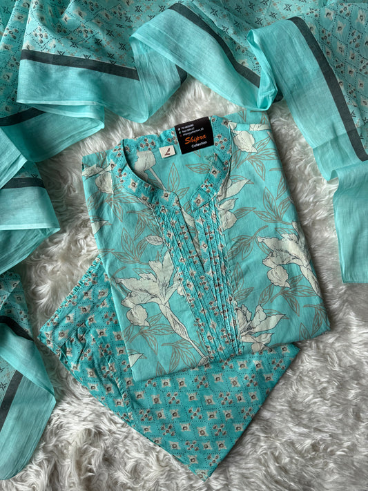 Pure Cotton Kurti Pant Dupatta Set