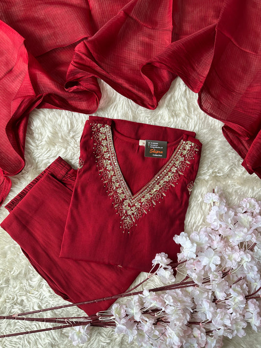 Pure Muslin Silk Kurti Pant Dupatta Set