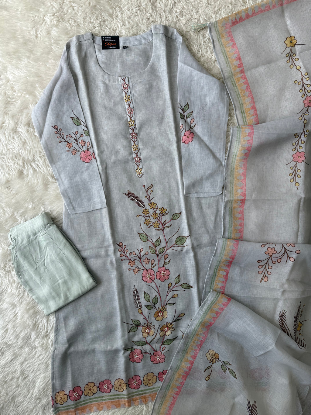 Linen Kurti Pant Dupatta Set