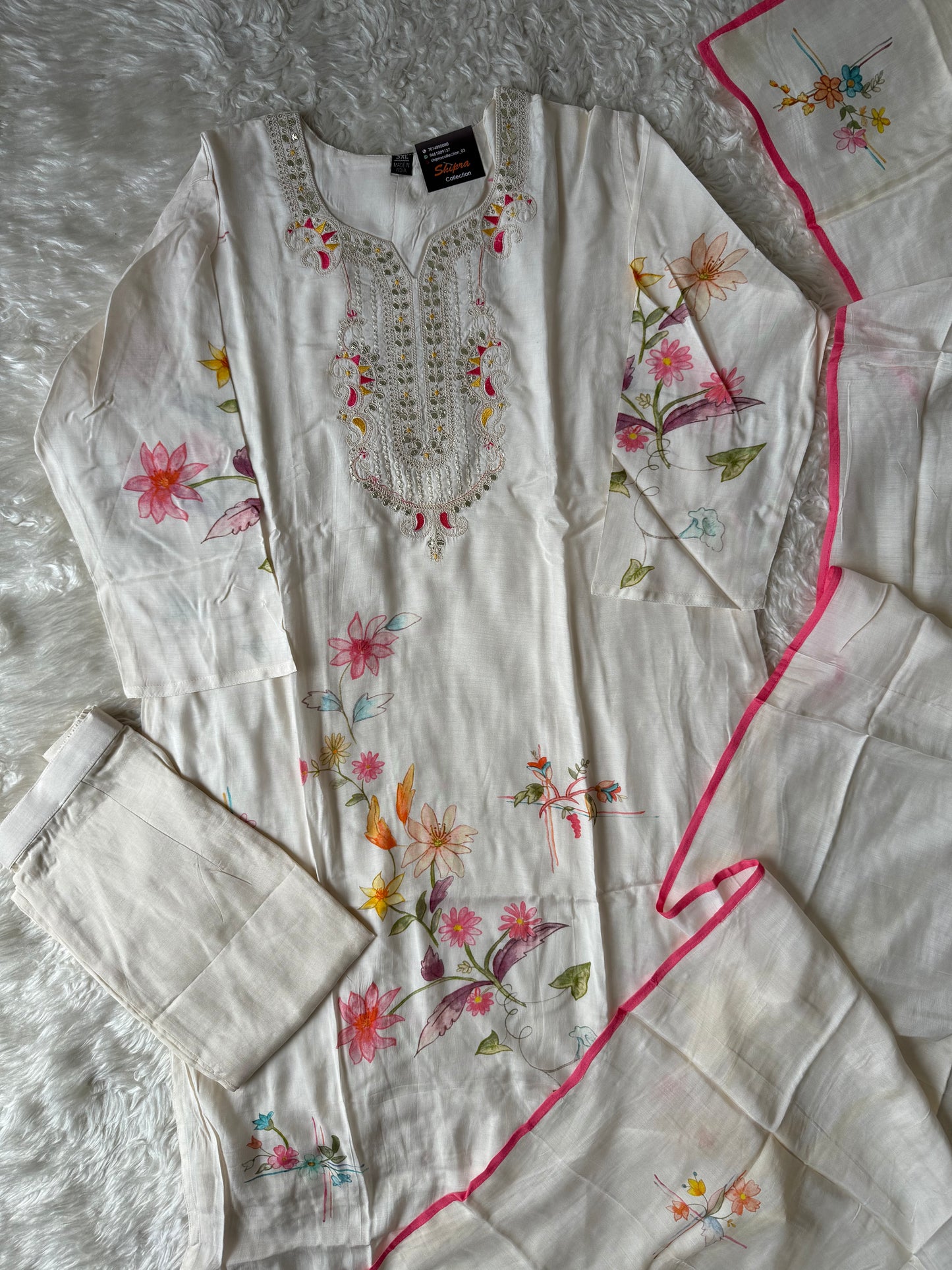 Plus Size Russian Silk Kurti Pant Dupatta Set