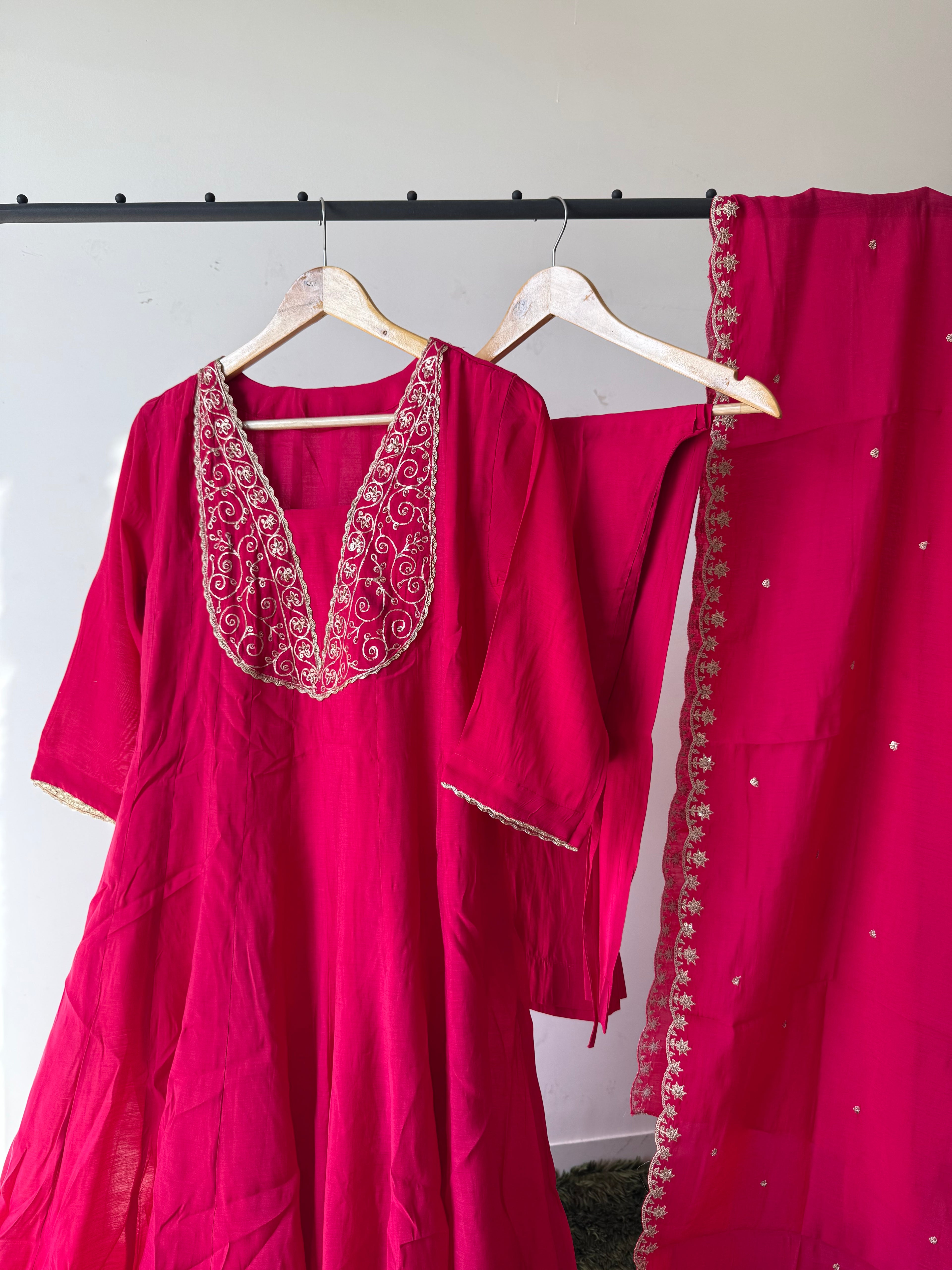 Pure Modal Chanderi Kurti Pant Dupatta Set