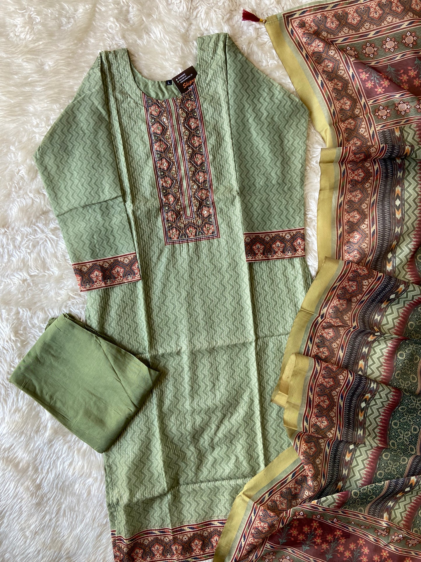 Chanderi Silk Kurti Pant Dupatta Set