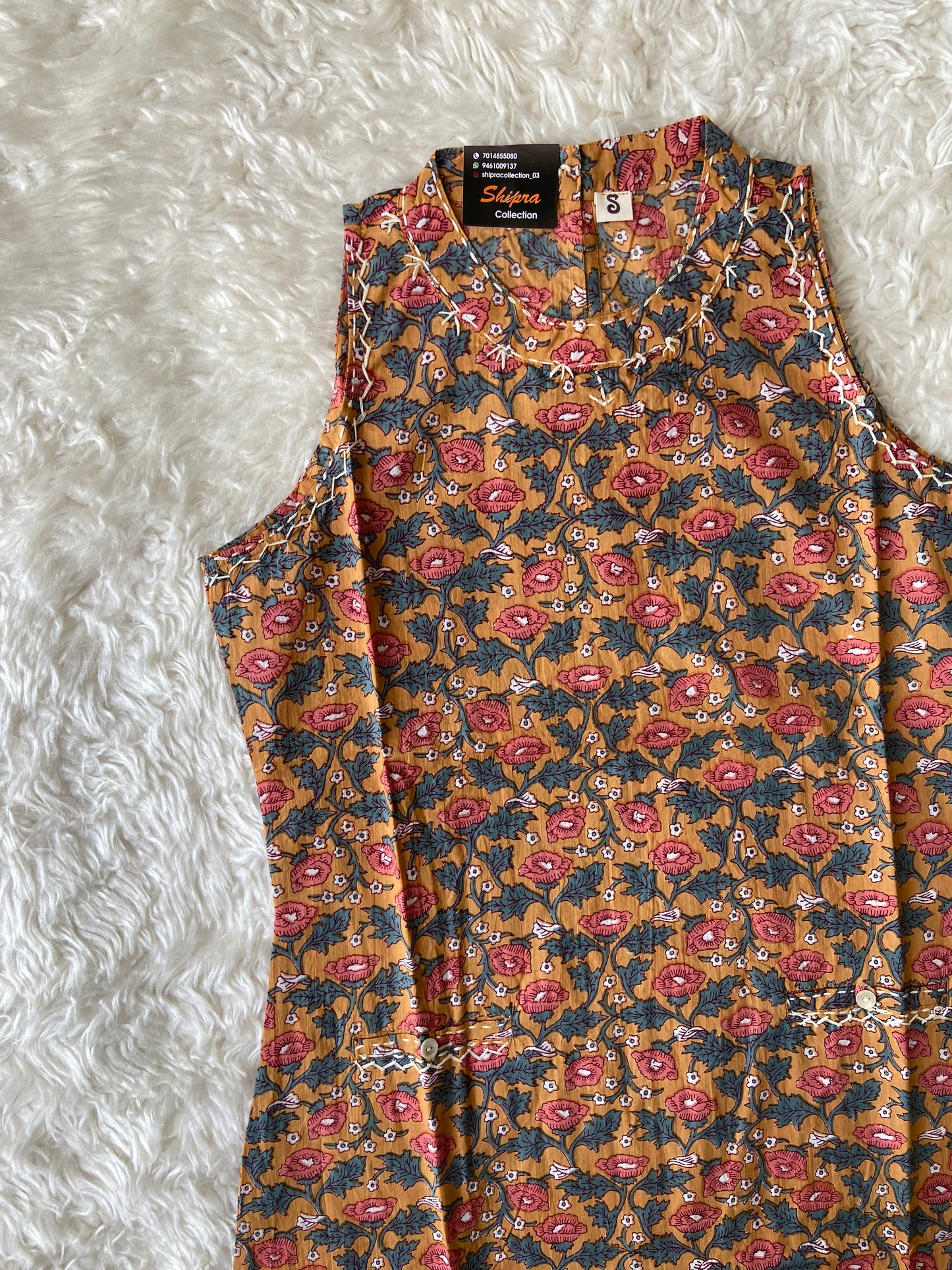 Pure Cotton Sleeveless Kurti Pant Set