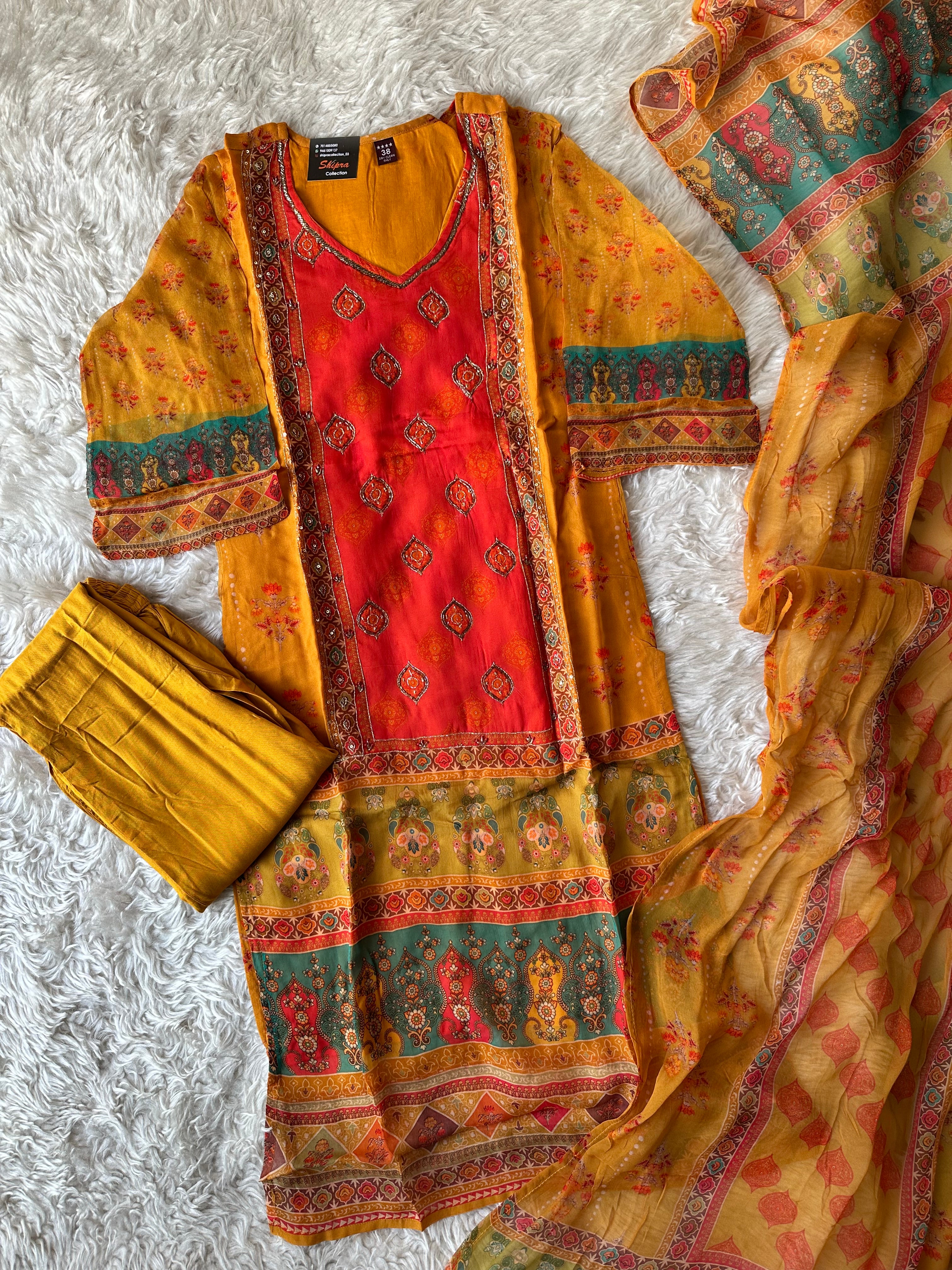 Organza Georgette Kurti Pant Dupatta Set