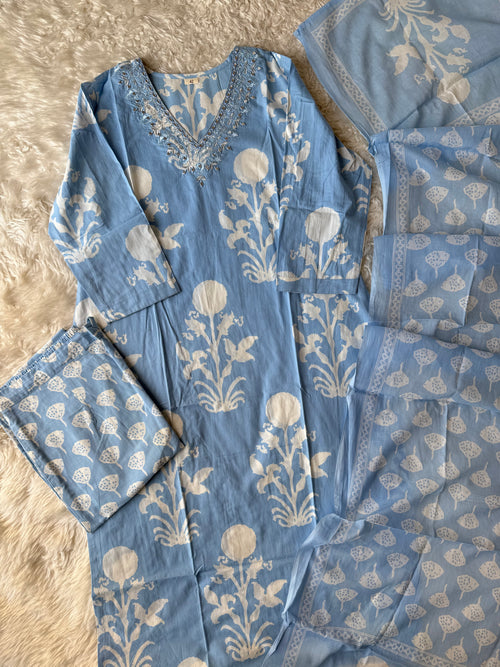 Breathable Cotton Kurti Pant Cotton Dupatta Set