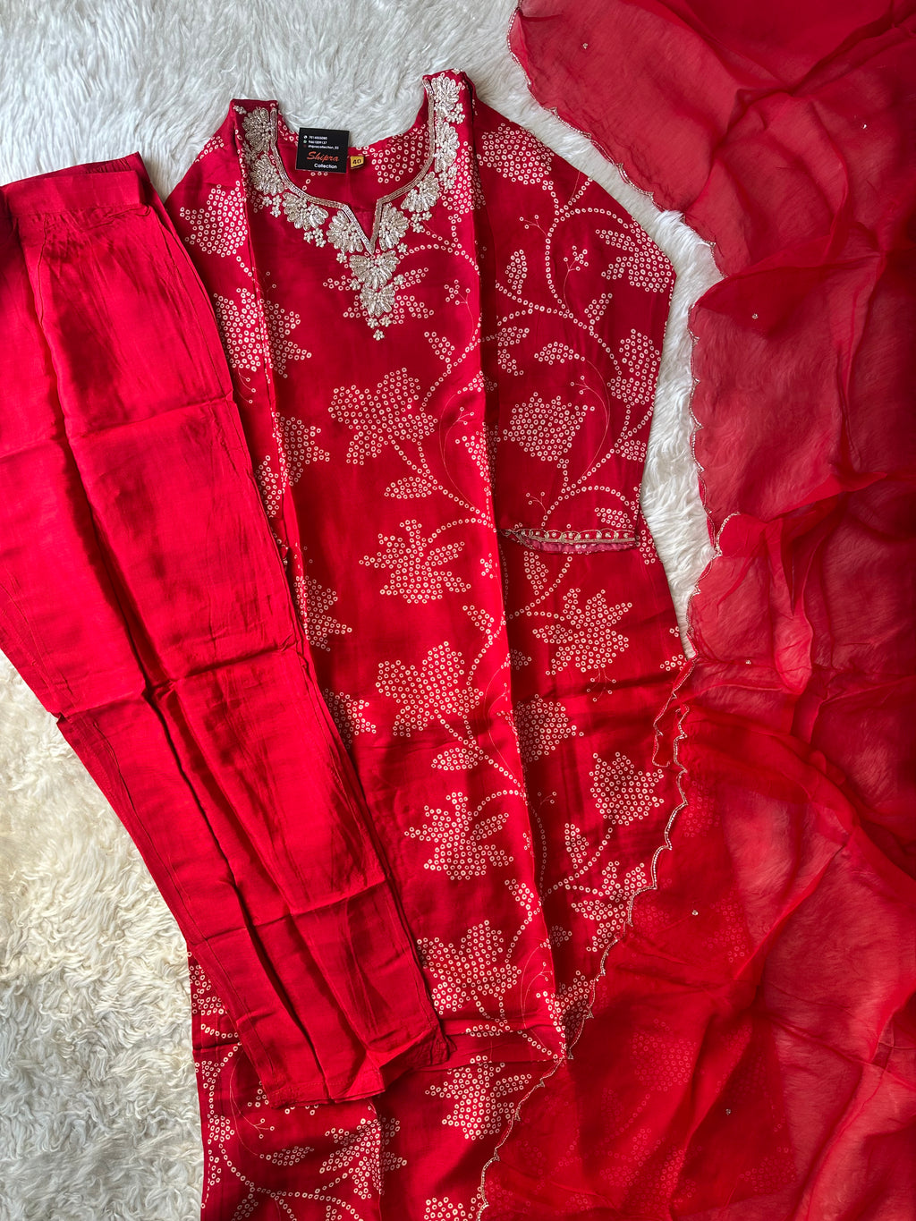 Pure Silk Kurti Pant Organza Dupatta Set