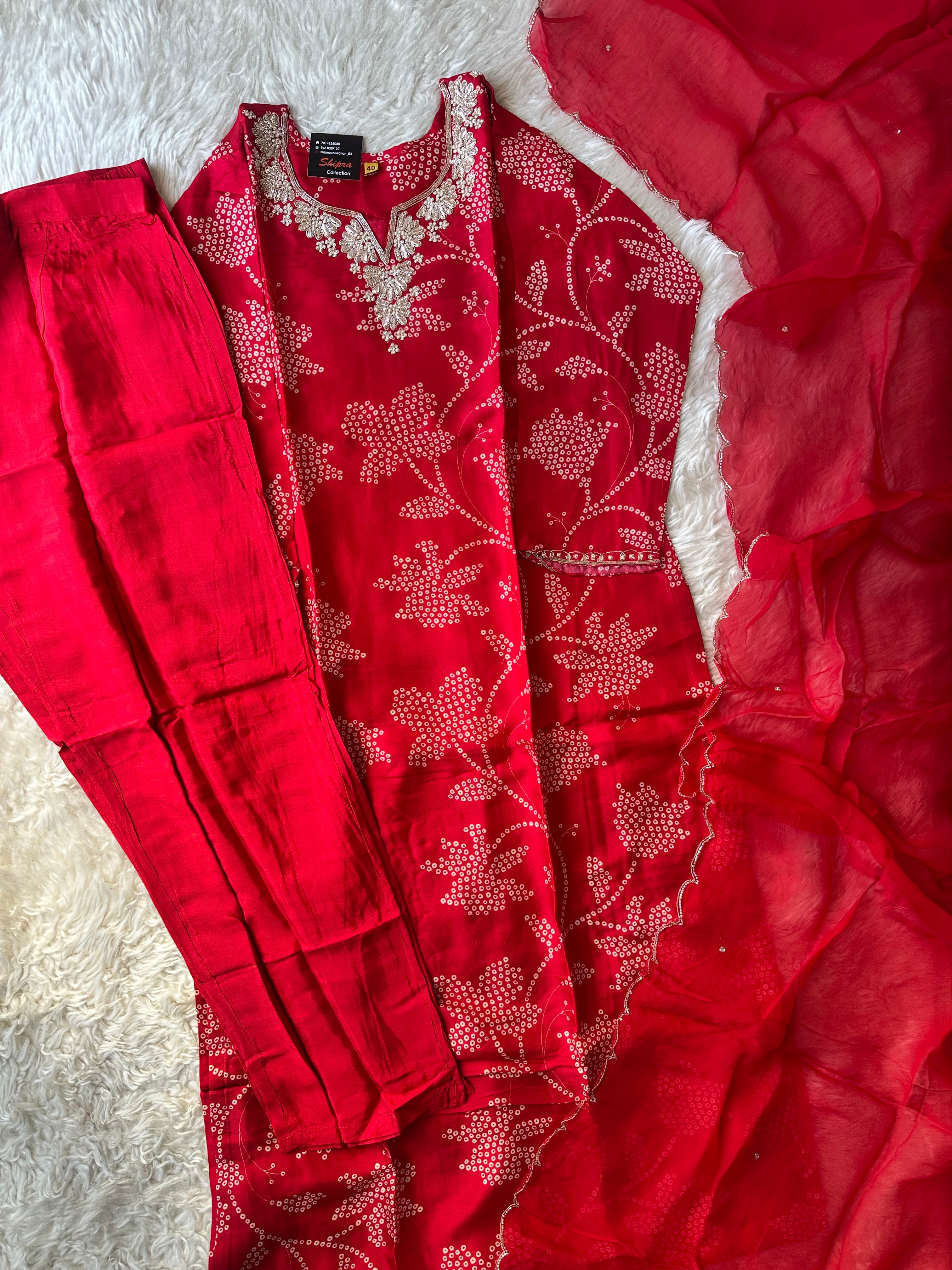 Pure Silk Kurti Pant Organza Dupatta Set