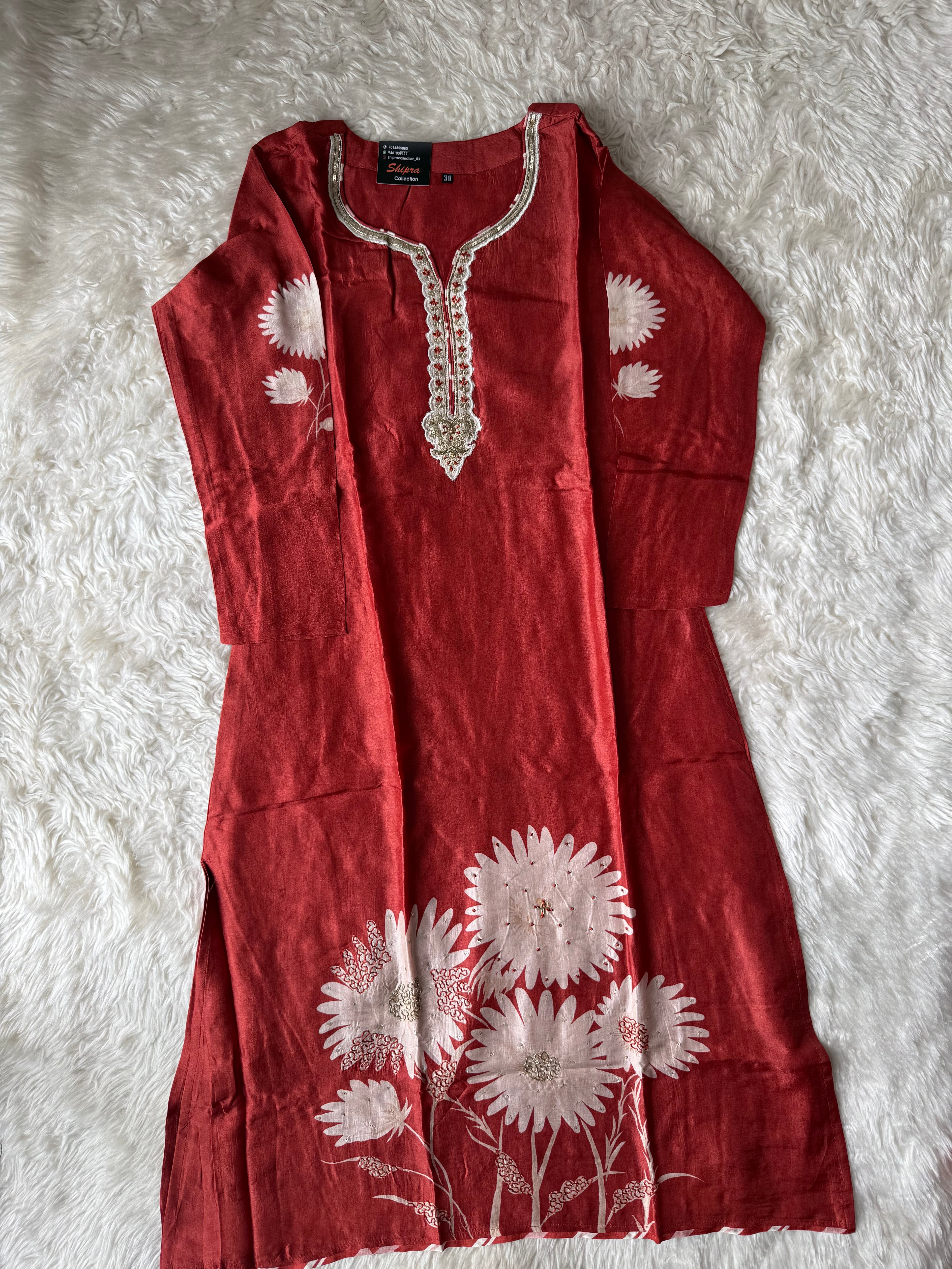 Russian Silk Kurti Pant Dupatta Set