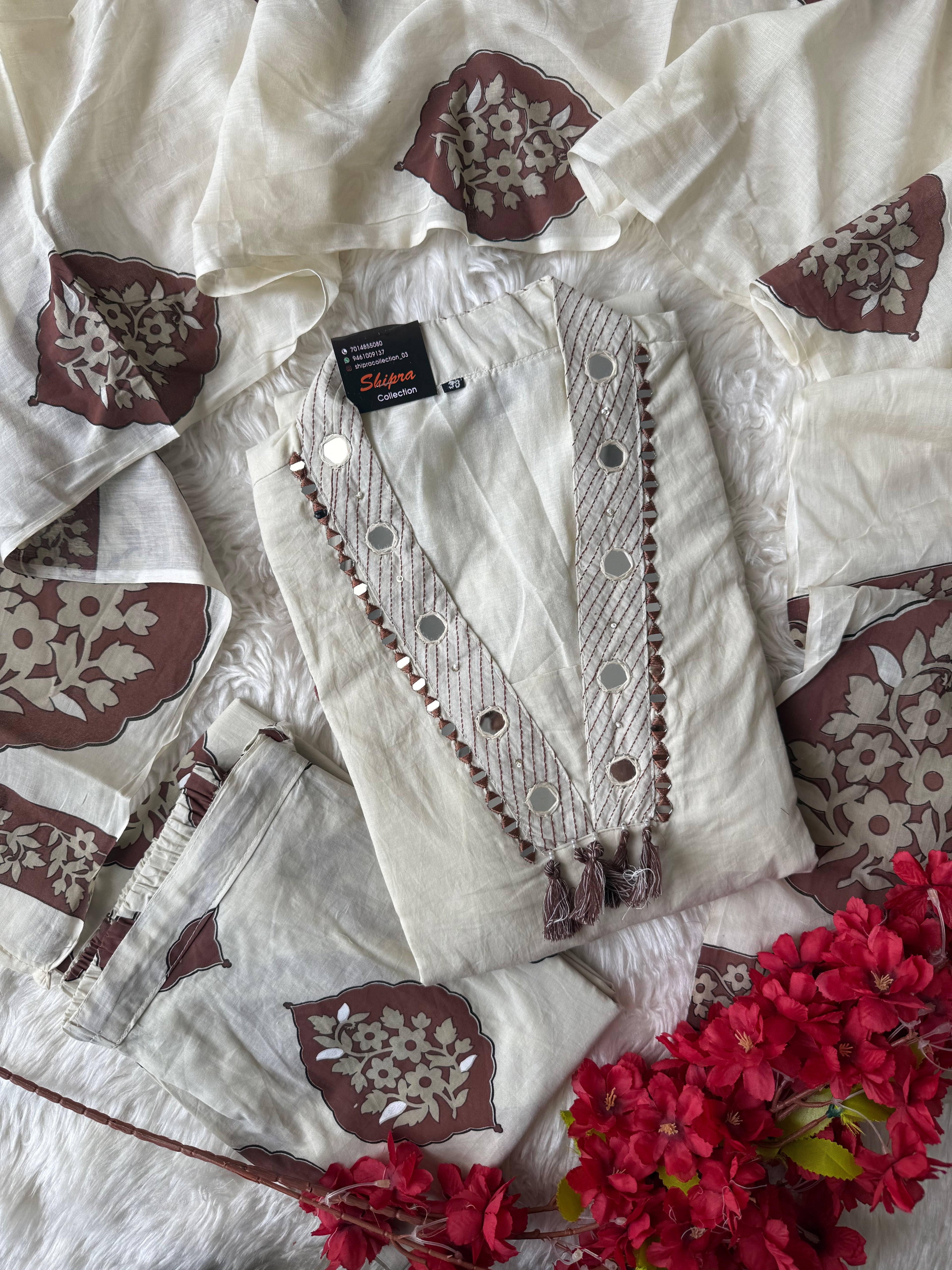 Premium Cotton Aline Kurti Plazo Dupatta Set