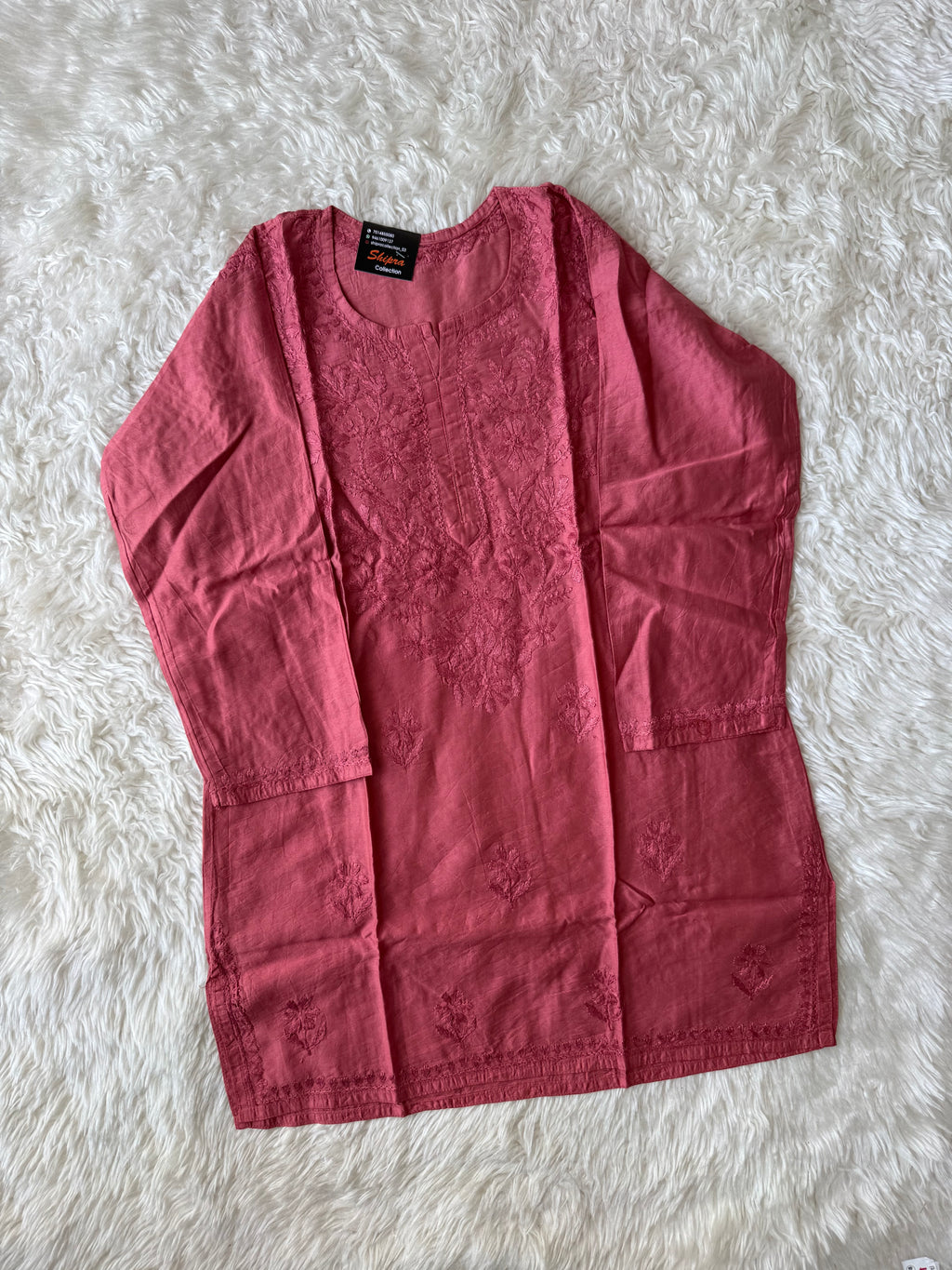 Chanderi Silk Chikankari Short kurti