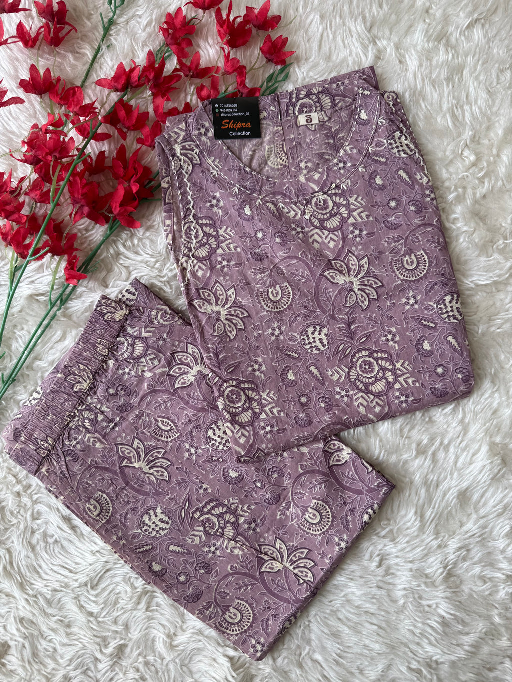 Pure Cotton Sleeveless Kurti Pant Set