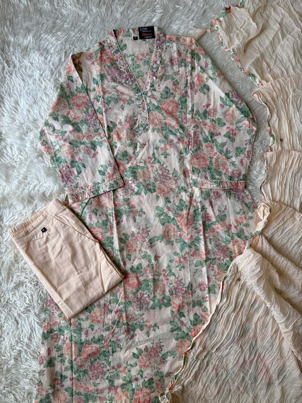 Premium Cotton Aline Kurti Pant Dupatta Set