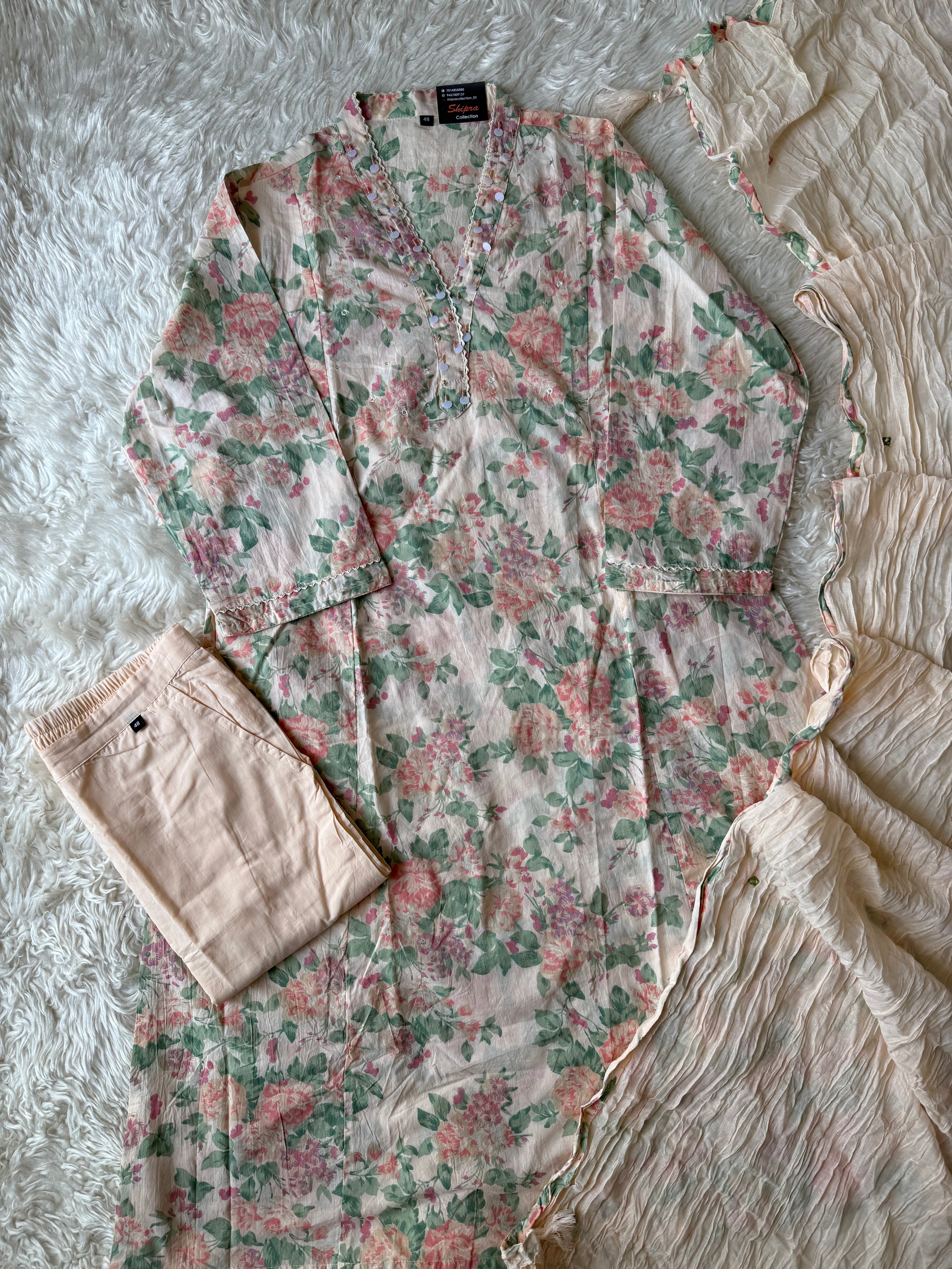 Premium Cotton Aline Kurti Pant Dupatta Set