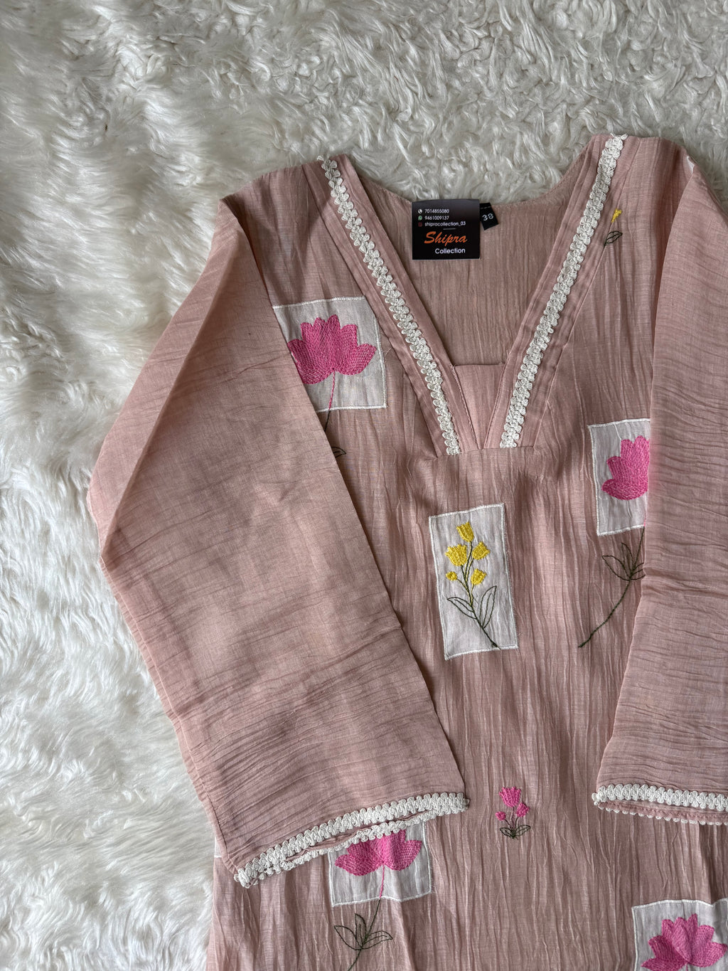Pure Mul Chanderi Kurti Pant Dupatta Set