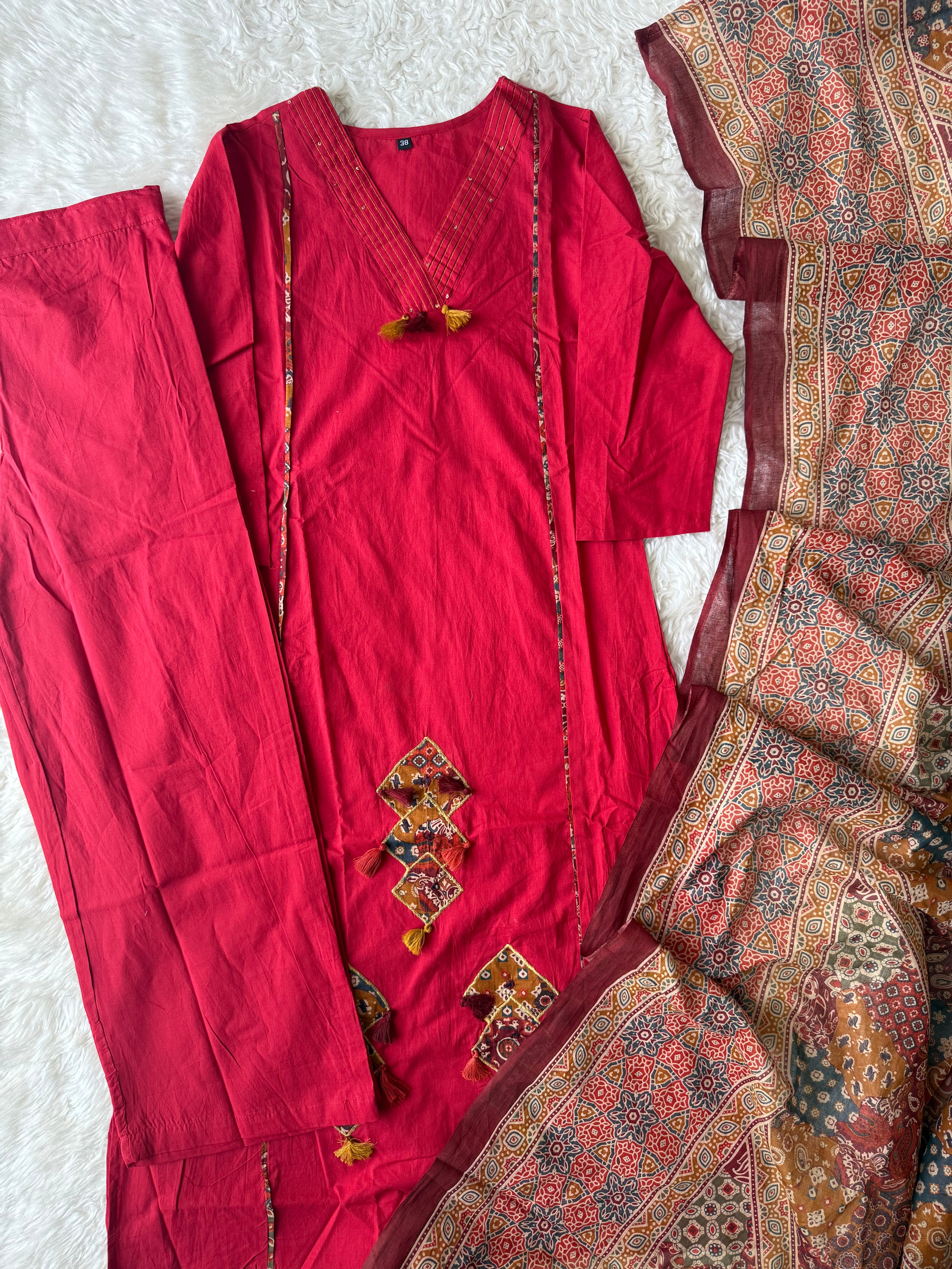 Pure Cotton Aline Kurti Plazo Dupatta Set