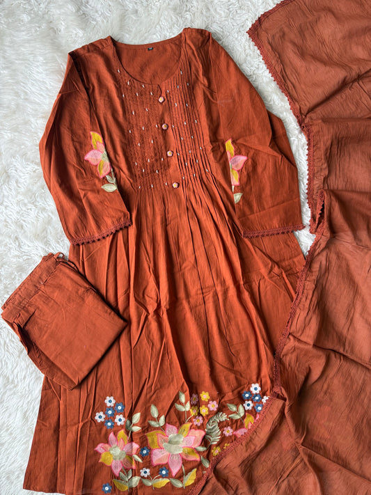 Mul Cotton Kurti Pant Dupatta Set
