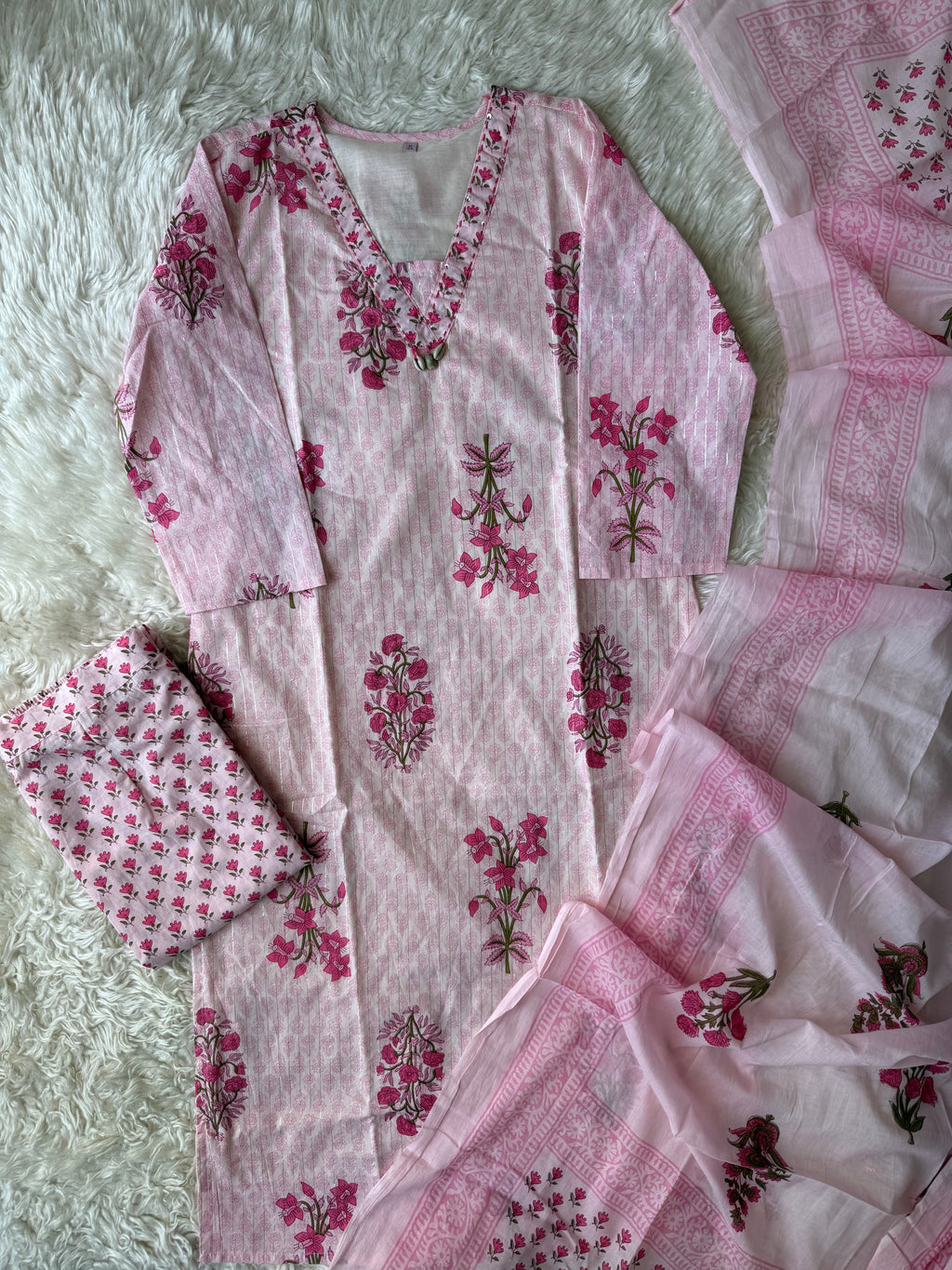 Premium Cotton Kurti Pant Dupatta Set