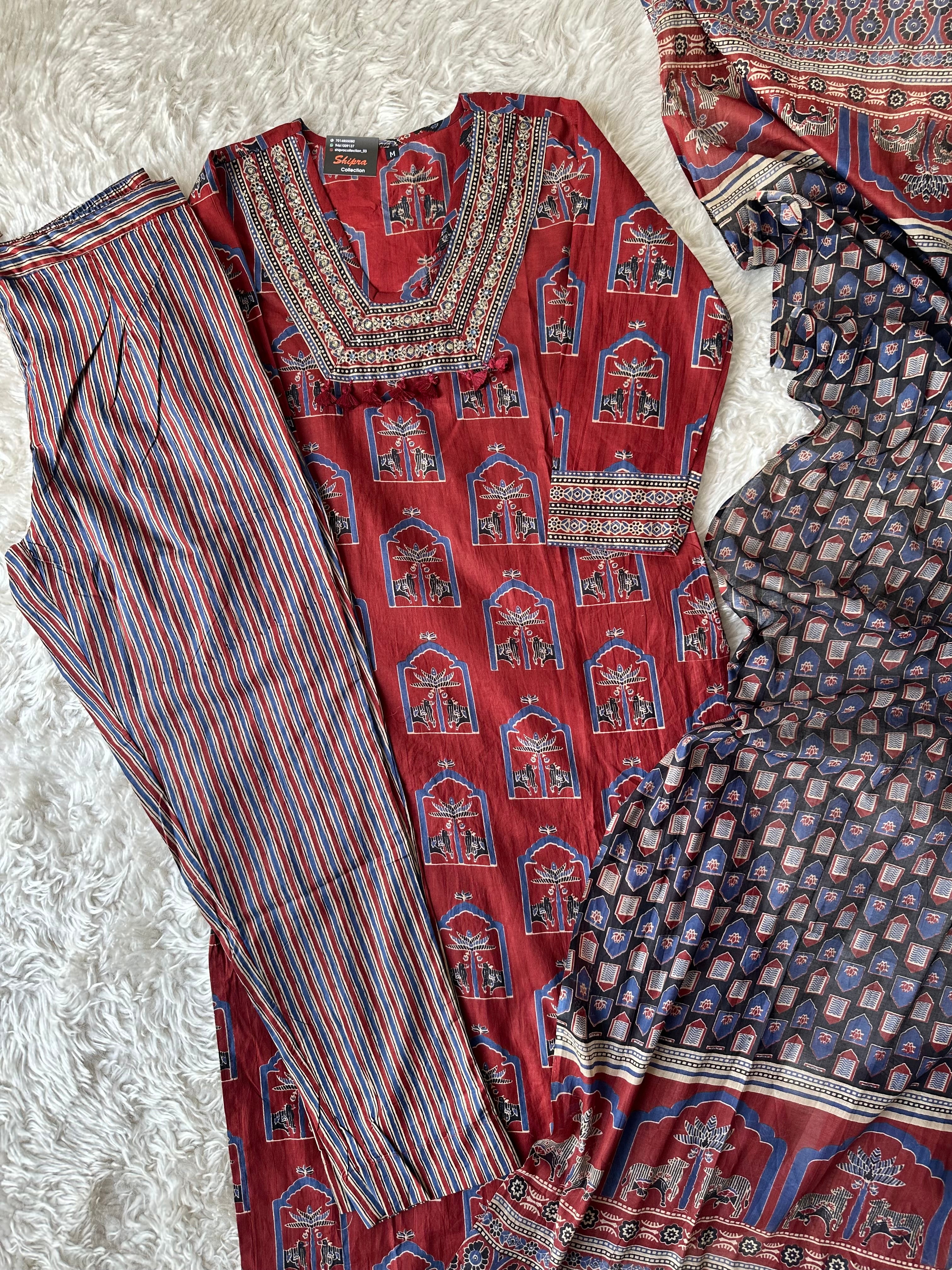 Cotton Kurti Pant Dupatta Set