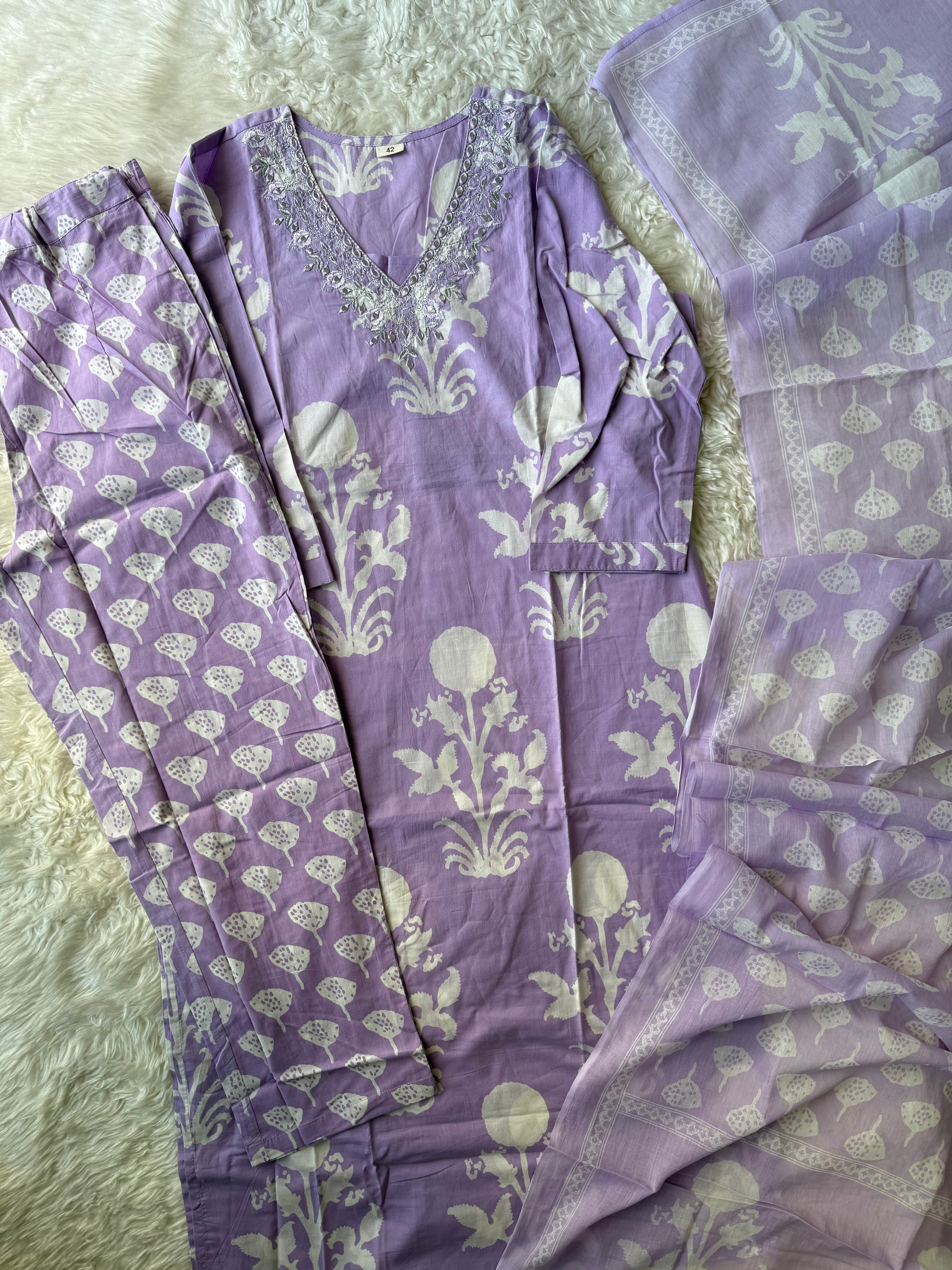 Breathable Cotton Kurti Pant Cotton Dupatta Set