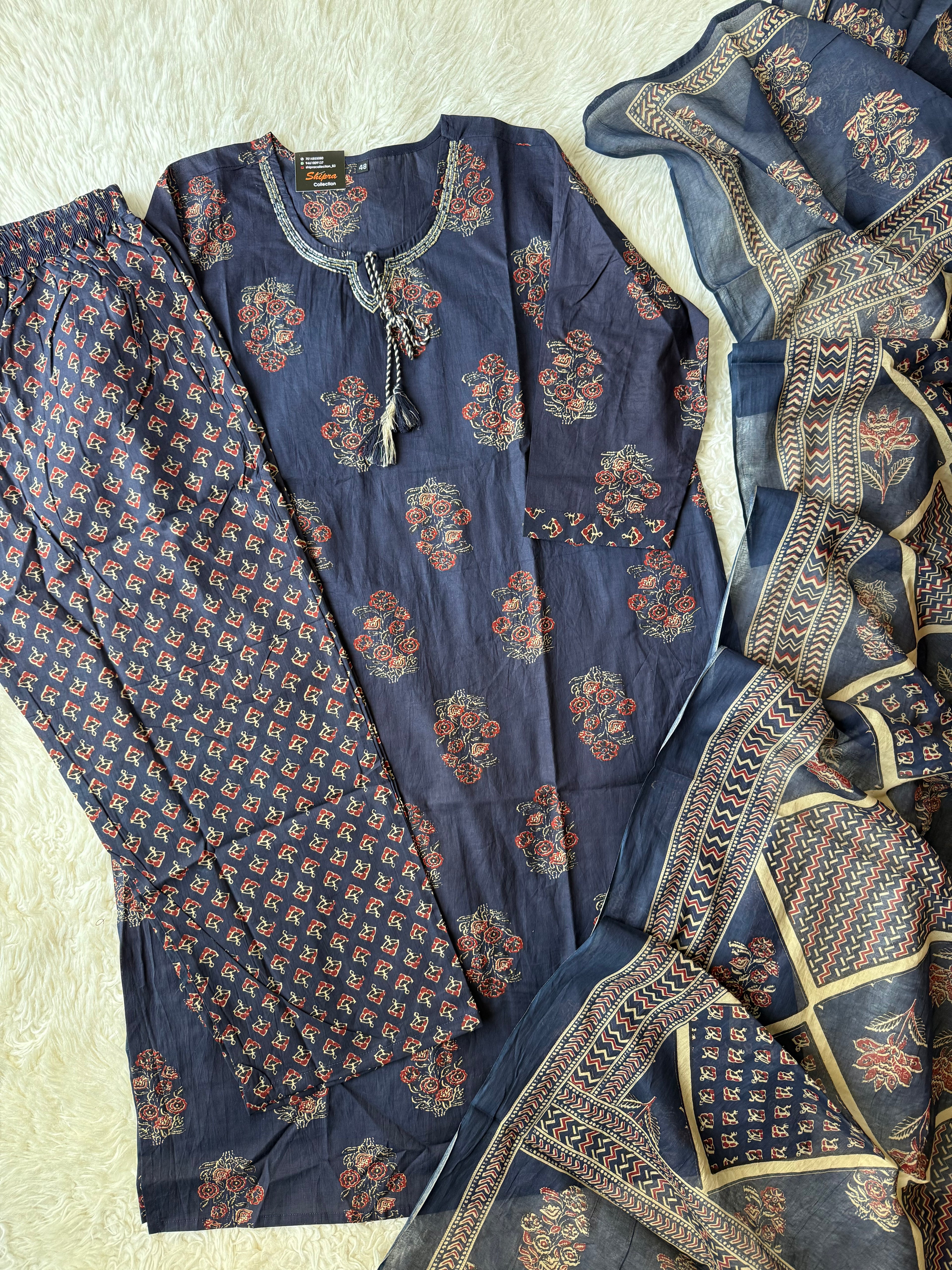 Pure Cotton Kurti Pant Dupatta Set