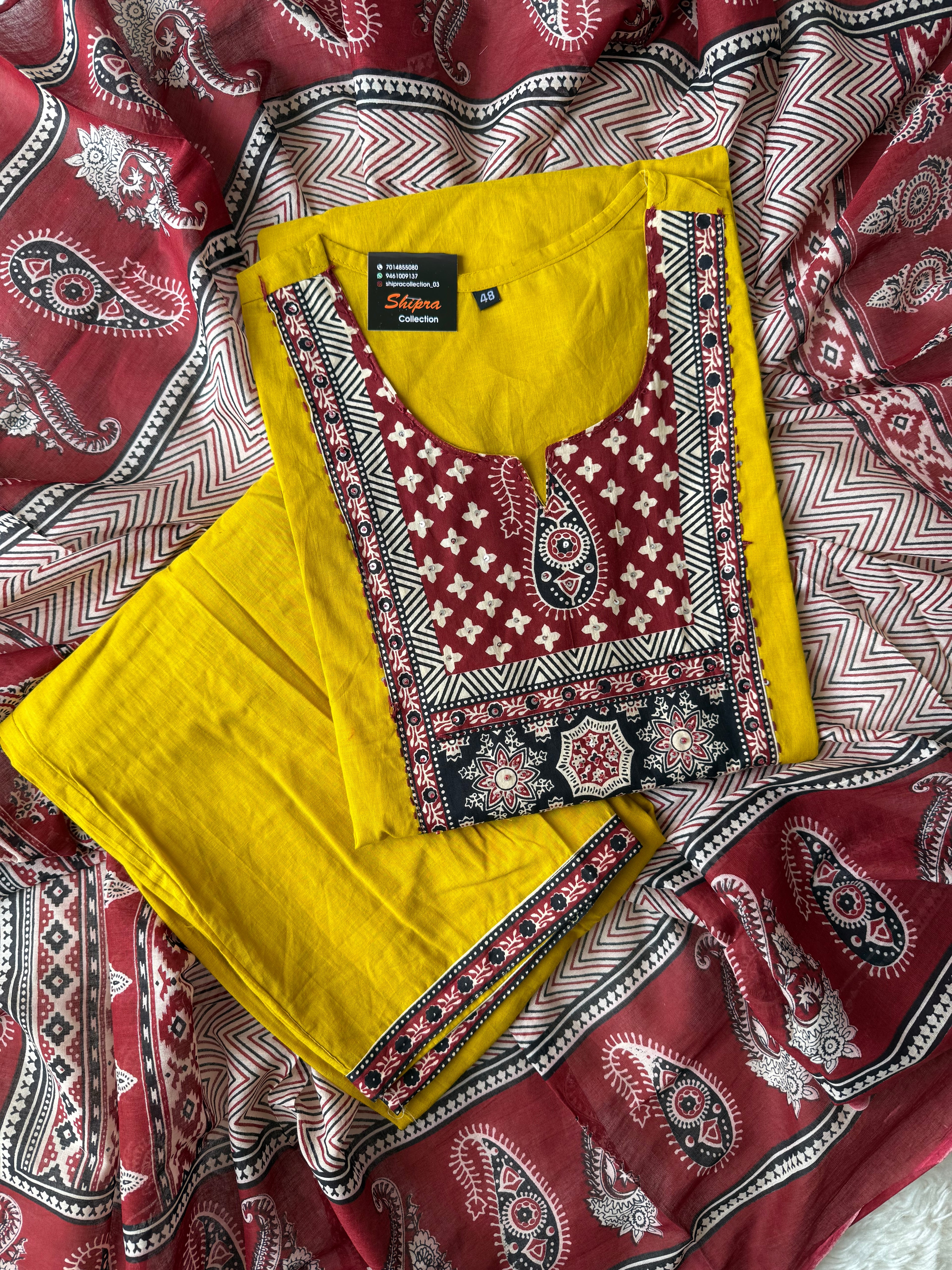Pure Cotton Kurti Pant Dupatta Set