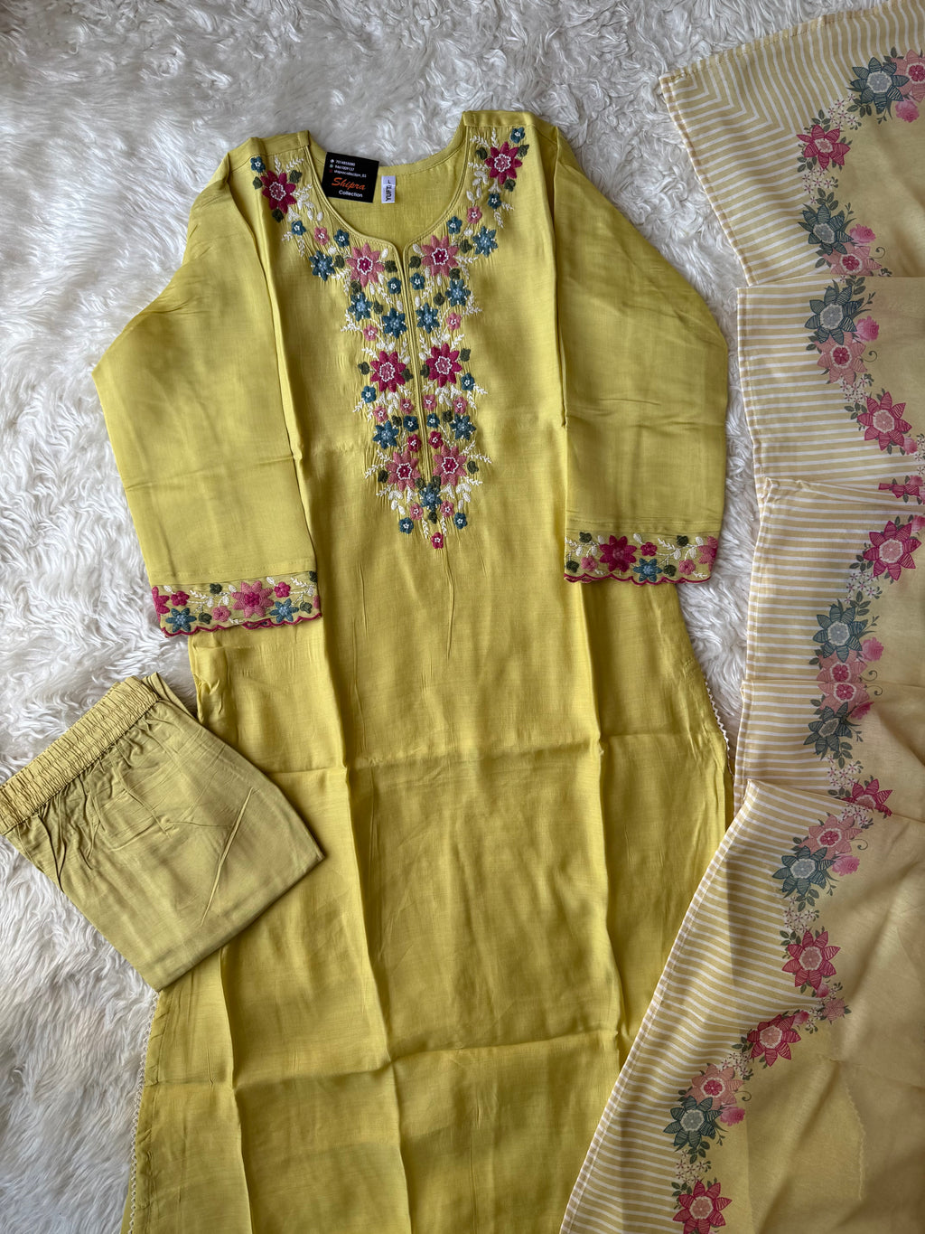 Mul Chanderi Kurti Pant Dupatta Set