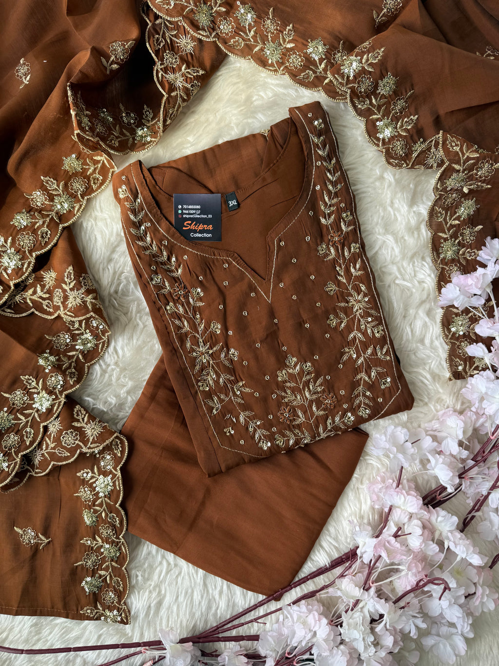 “ Plus Size” Muslin Silk Kurti Pant Dupatta Set