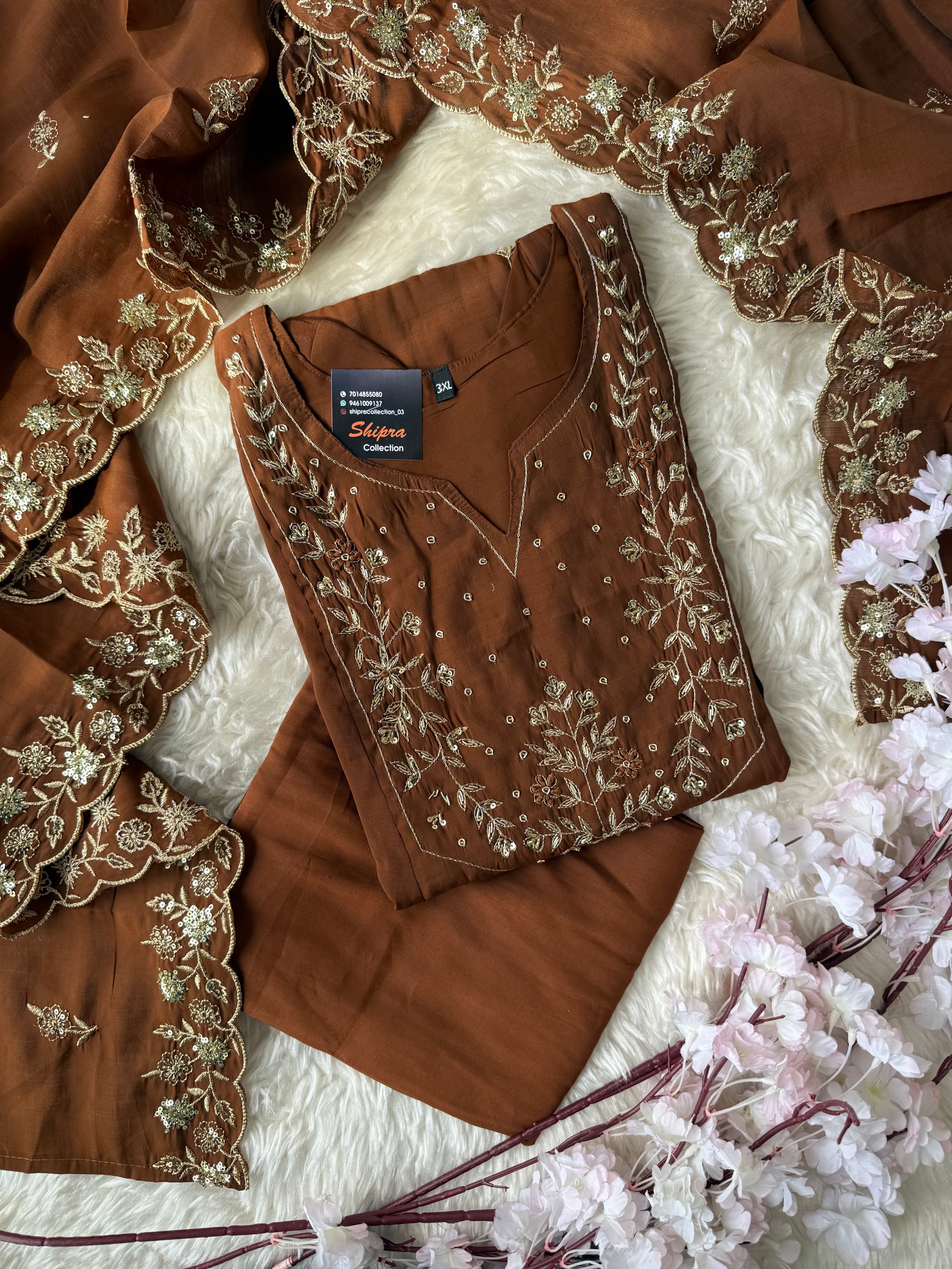 “ Plus Size” Muslin Silk Kurti Pant Dupatta Set